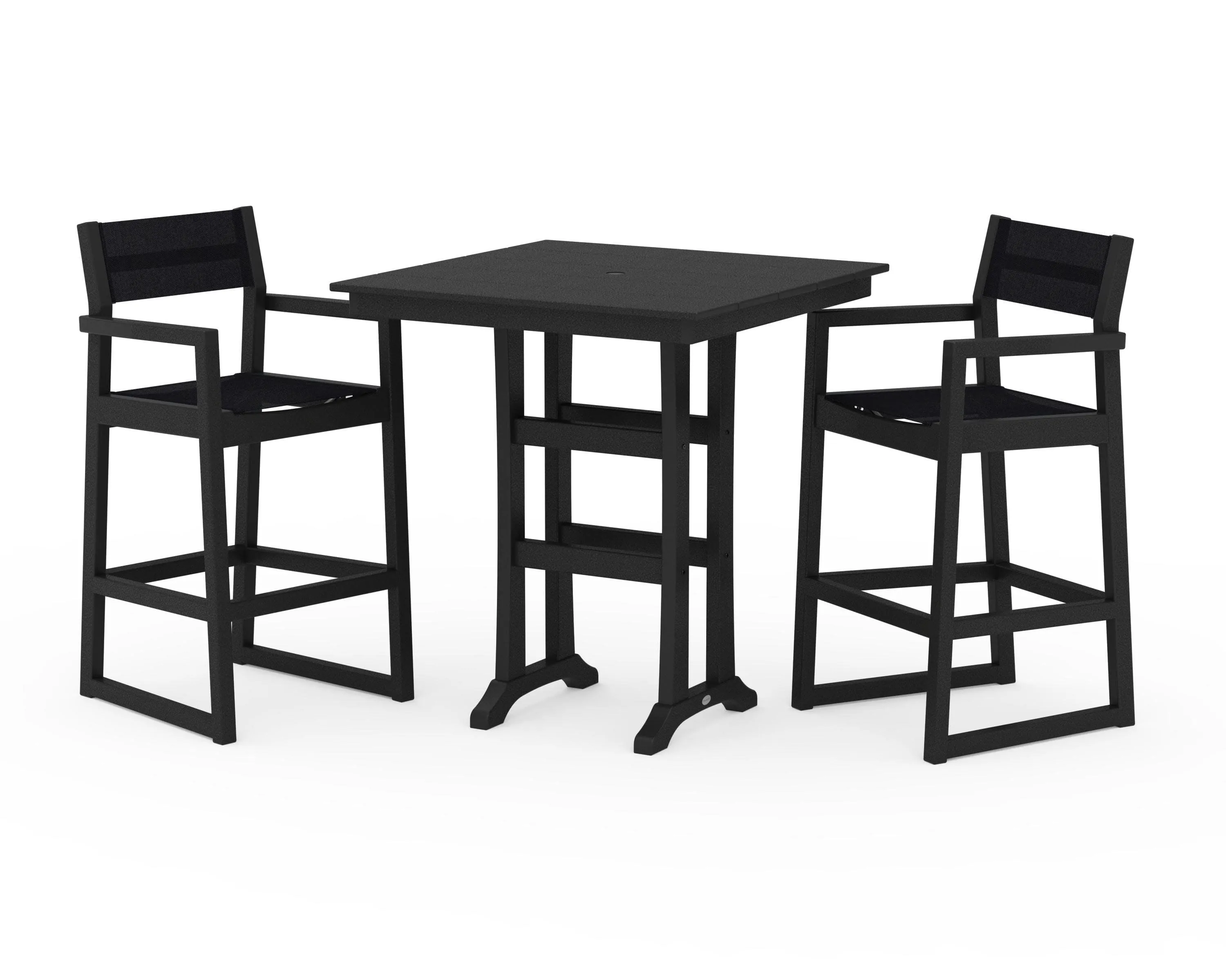 EDGE Sling Arm Chair 3-Piece Farmhouse Bar Set with Trestle Legs