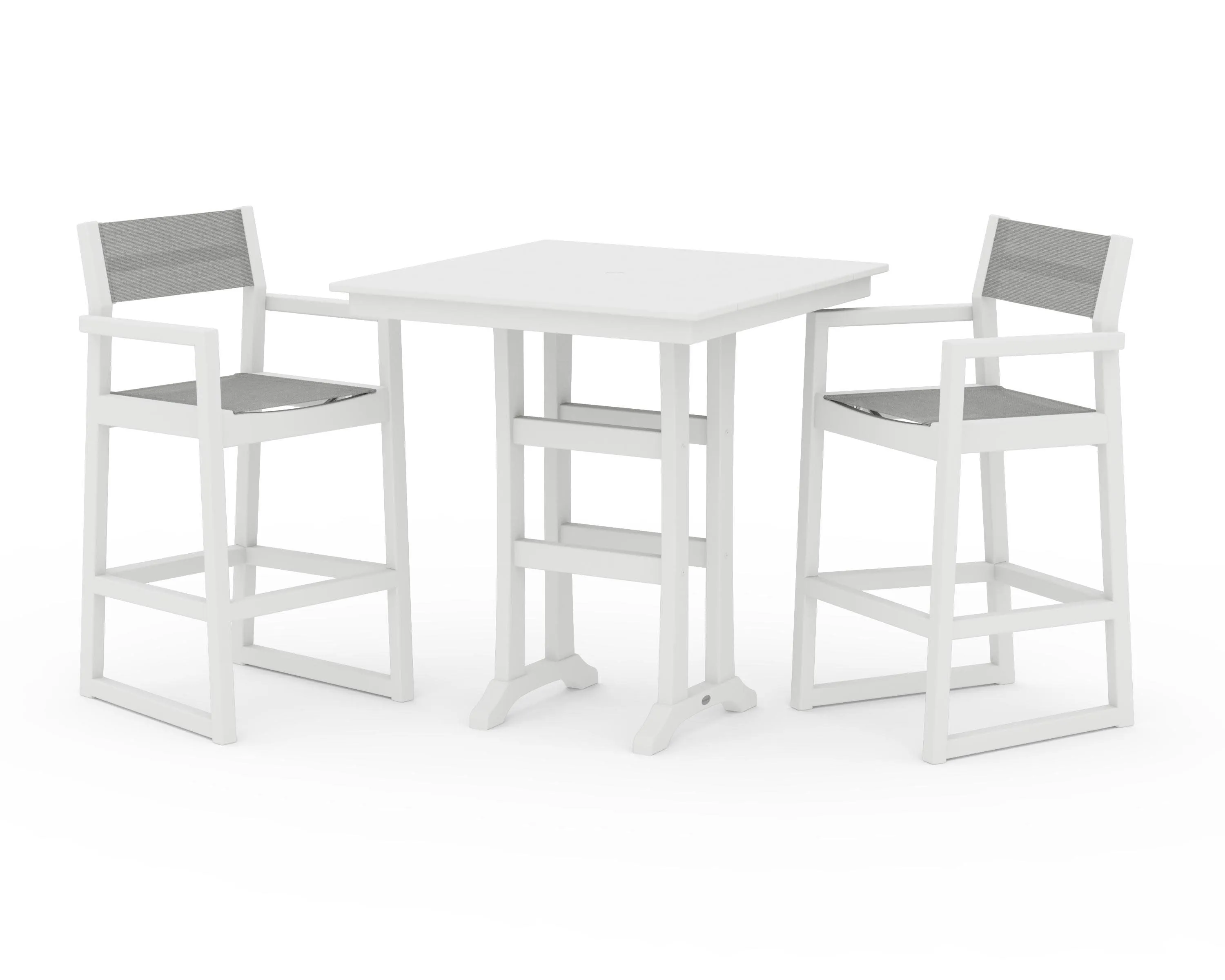EDGE Sling Arm Chair 3-Piece Farmhouse Bar Set with Trestle Legs