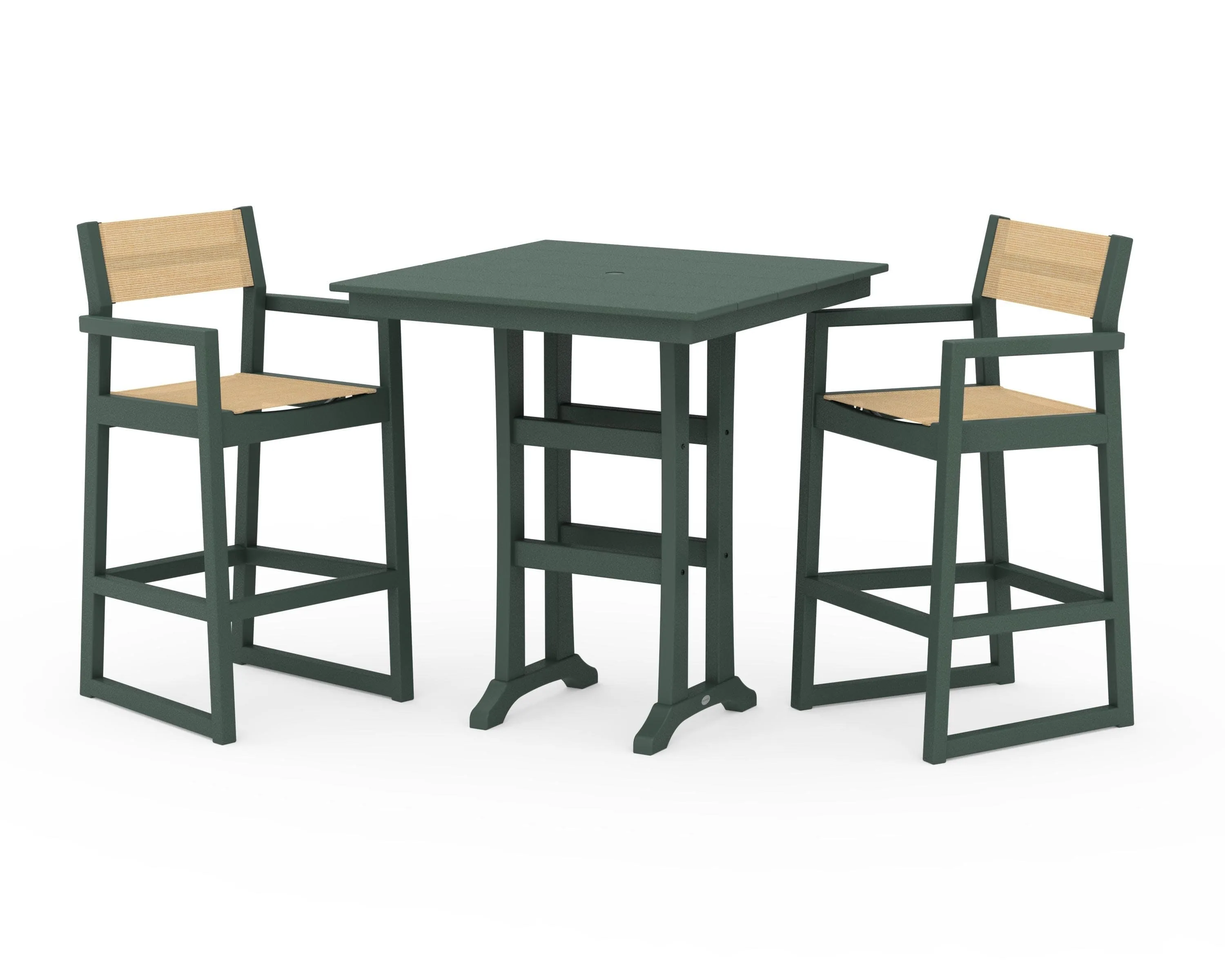 EDGE Sling Arm Chair 3-Piece Farmhouse Bar Set with Trestle Legs