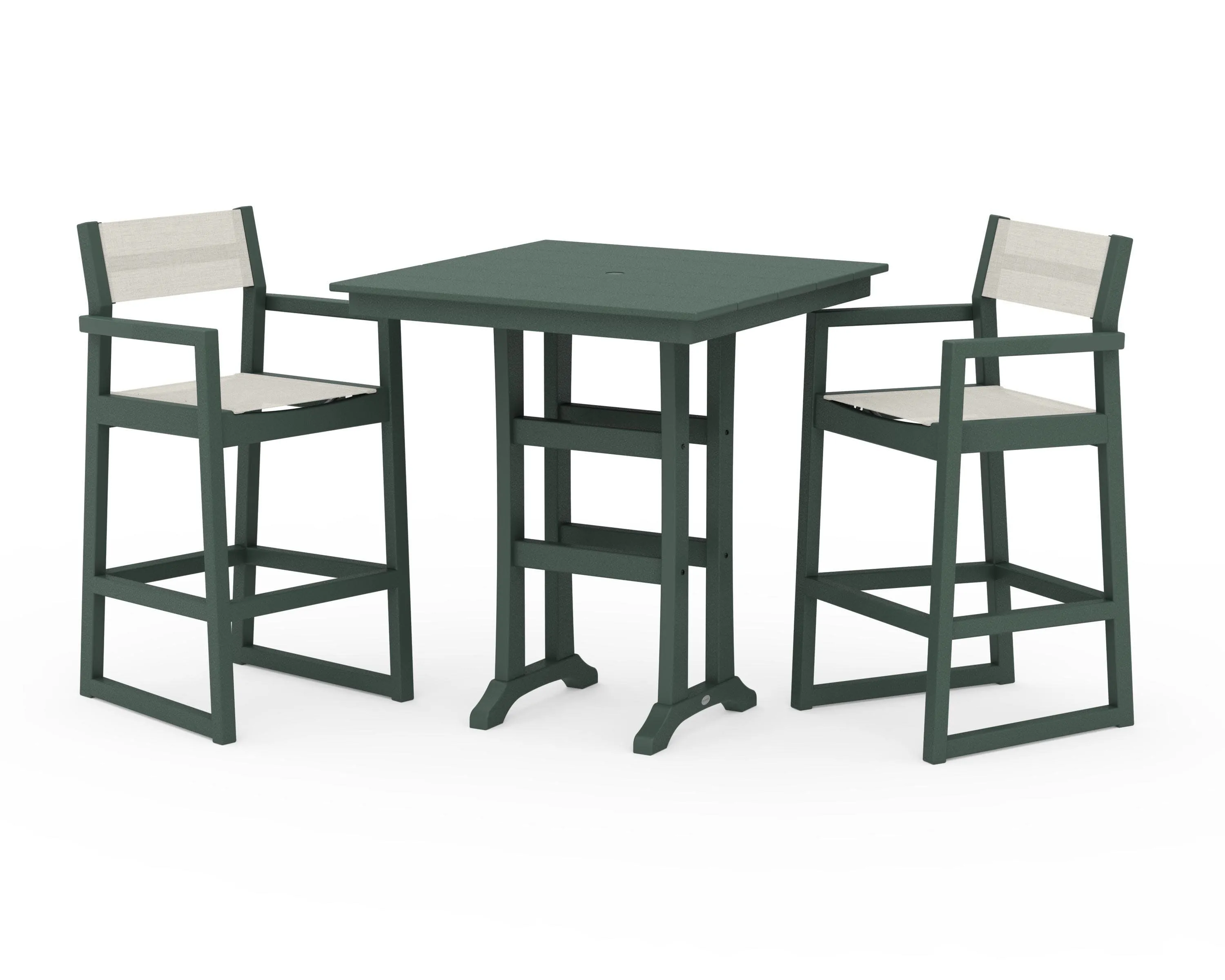 EDGE Sling Arm Chair 3-Piece Farmhouse Bar Set with Trestle Legs