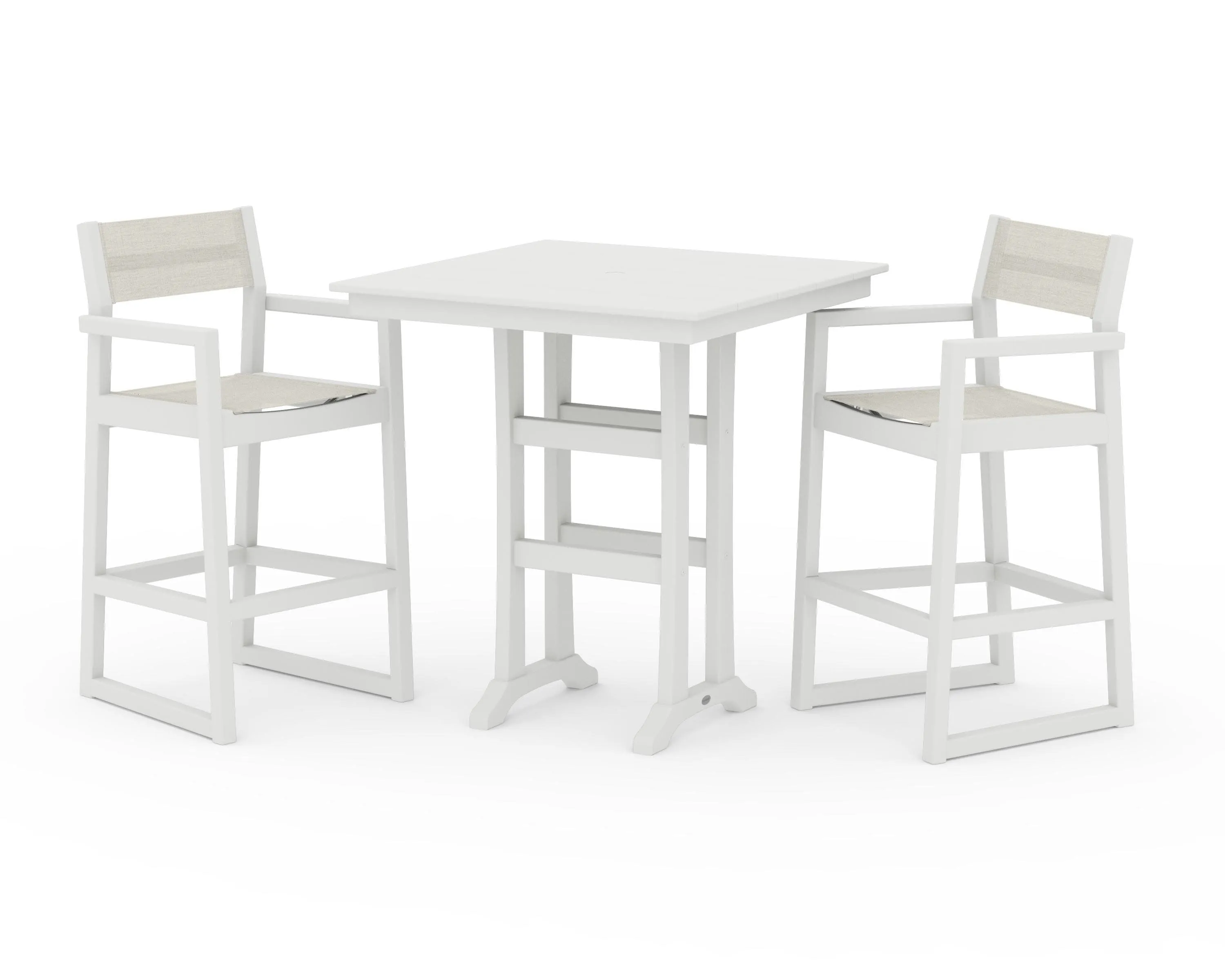 EDGE Sling Arm Chair 3-Piece Farmhouse Bar Set with Trestle Legs