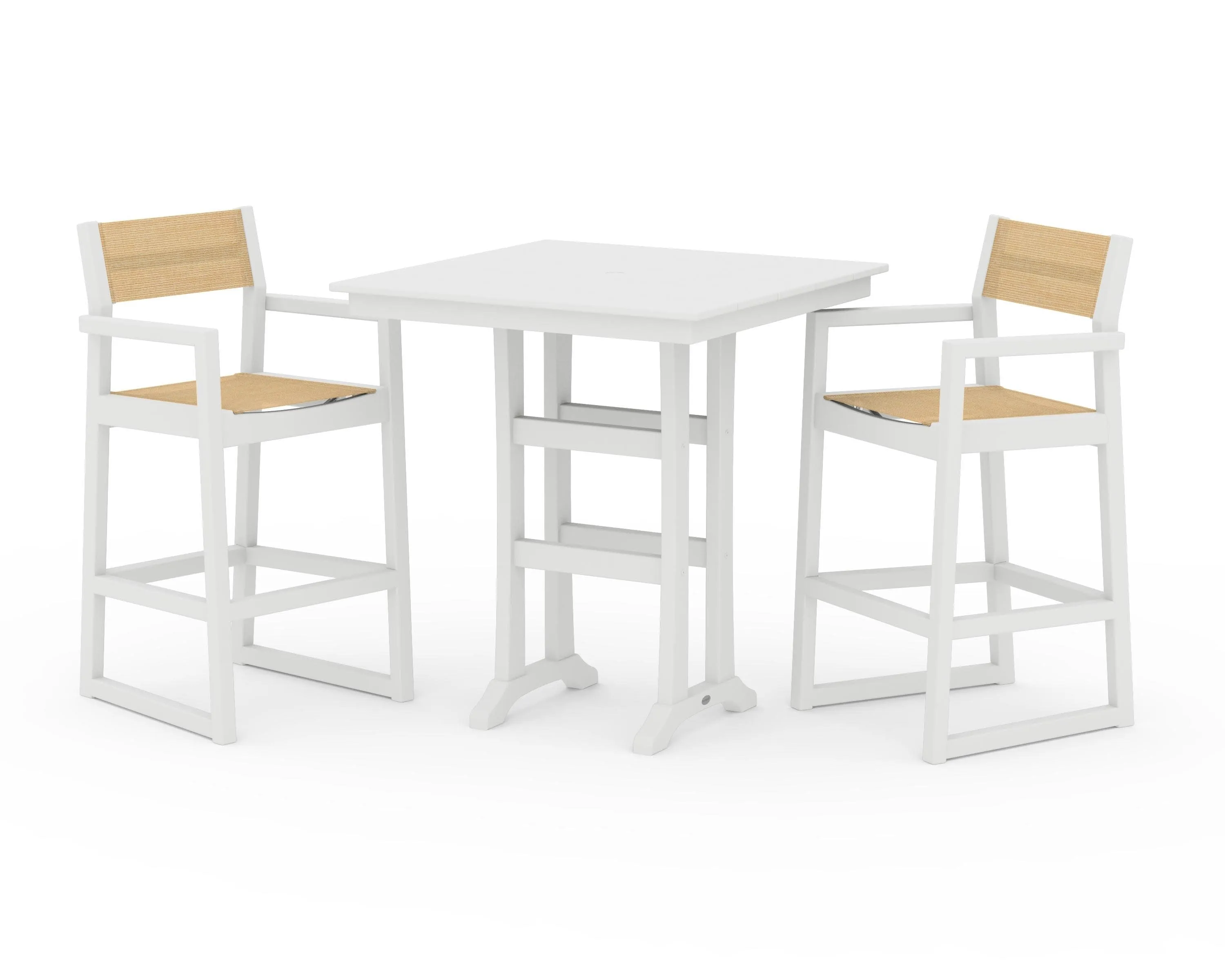 EDGE Sling Arm Chair 3-Piece Farmhouse Bar Set with Trestle Legs
