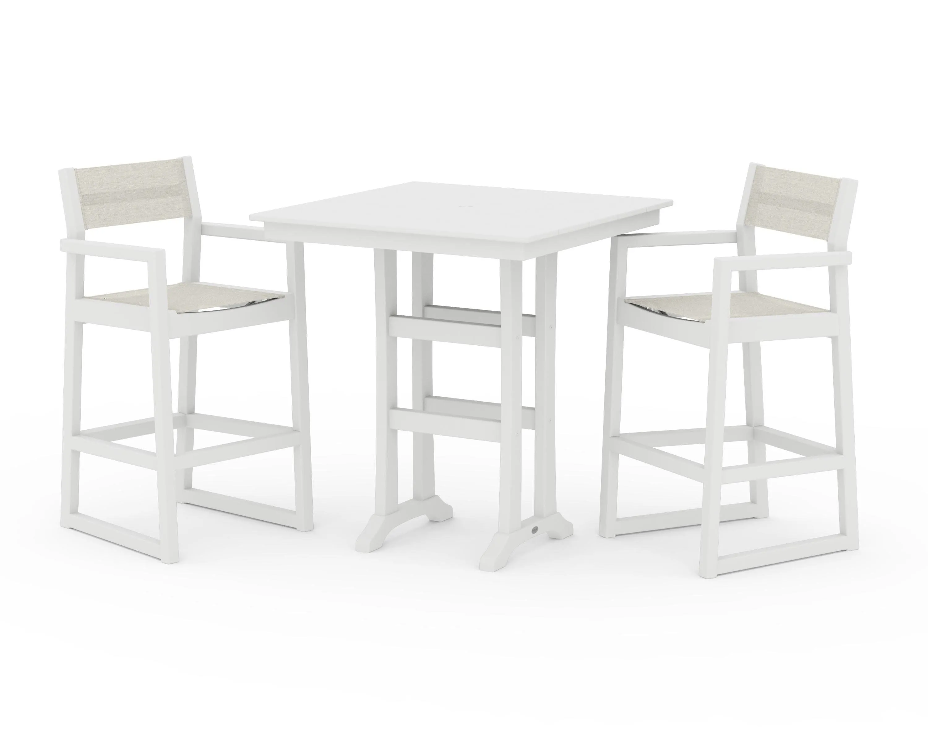 EDGE Sling Arm Chair 3-Piece Farmhouse Bar Set with Trestle Legs