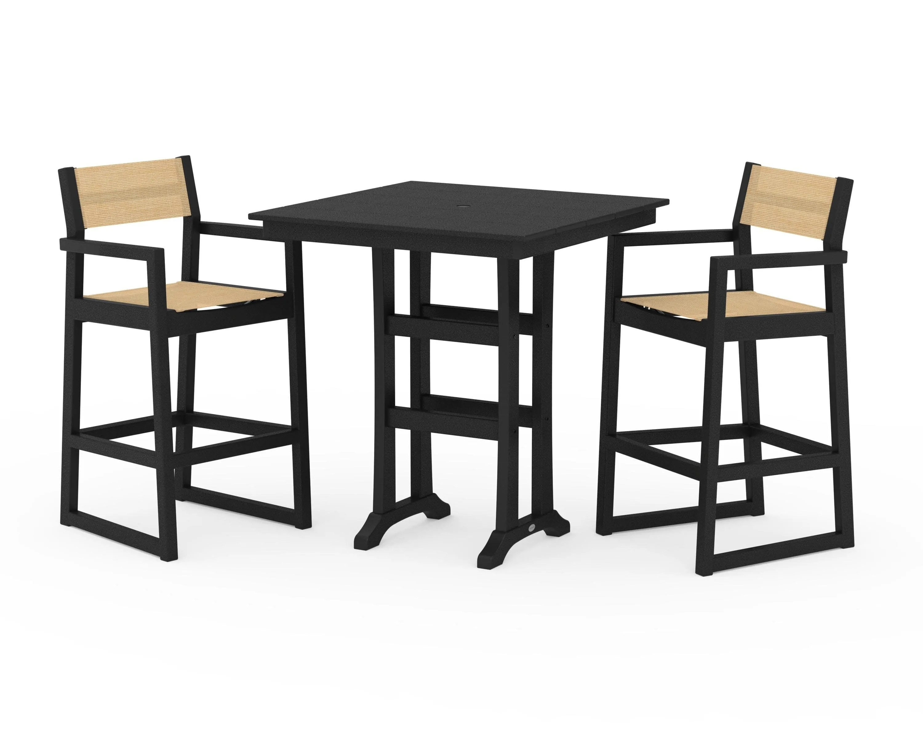EDGE Sling Arm Chair 3-Piece Farmhouse Bar Set with Trestle Legs