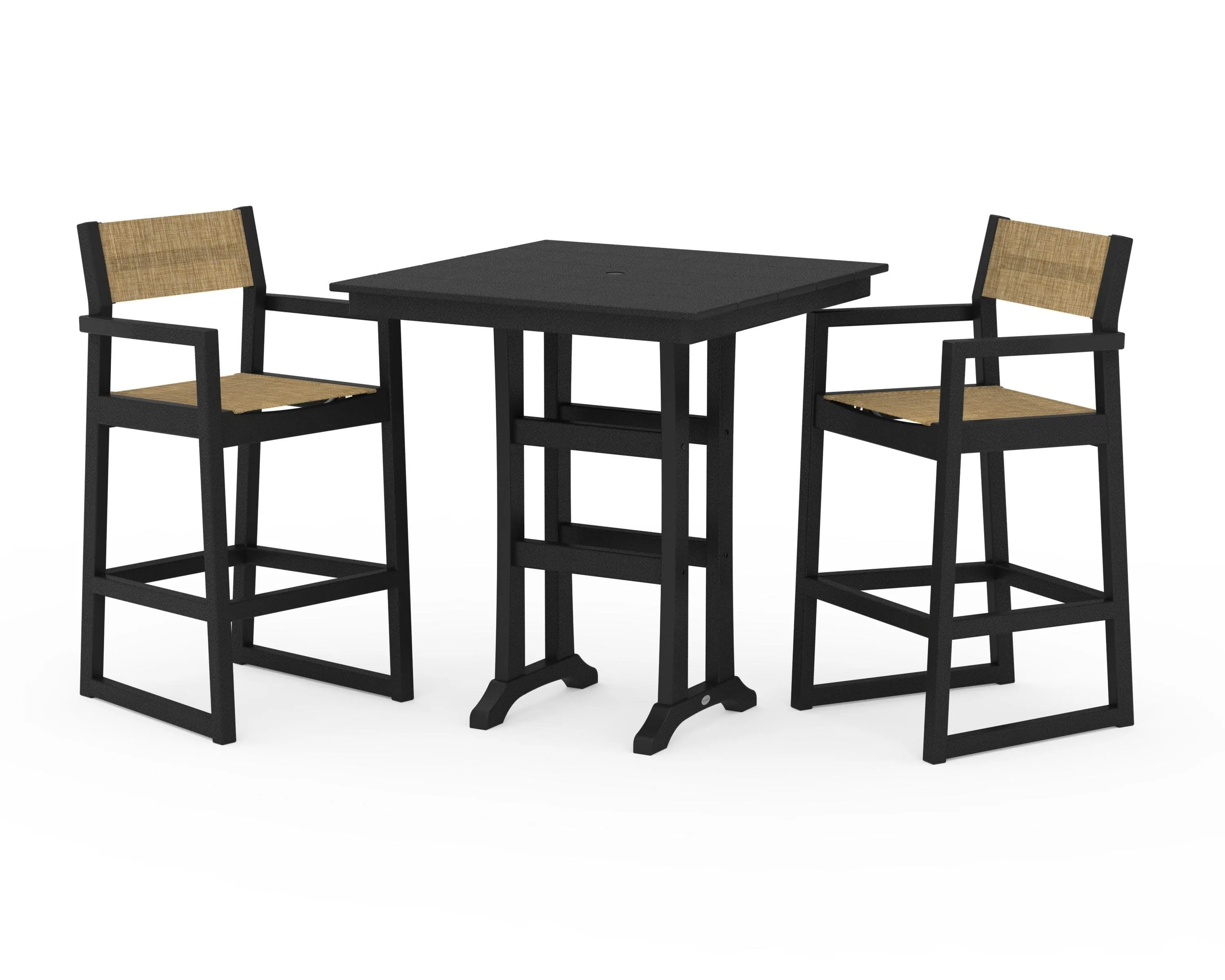 EDGE Sling Arm Chair 3-Piece Farmhouse Bar Set with Trestle Legs
