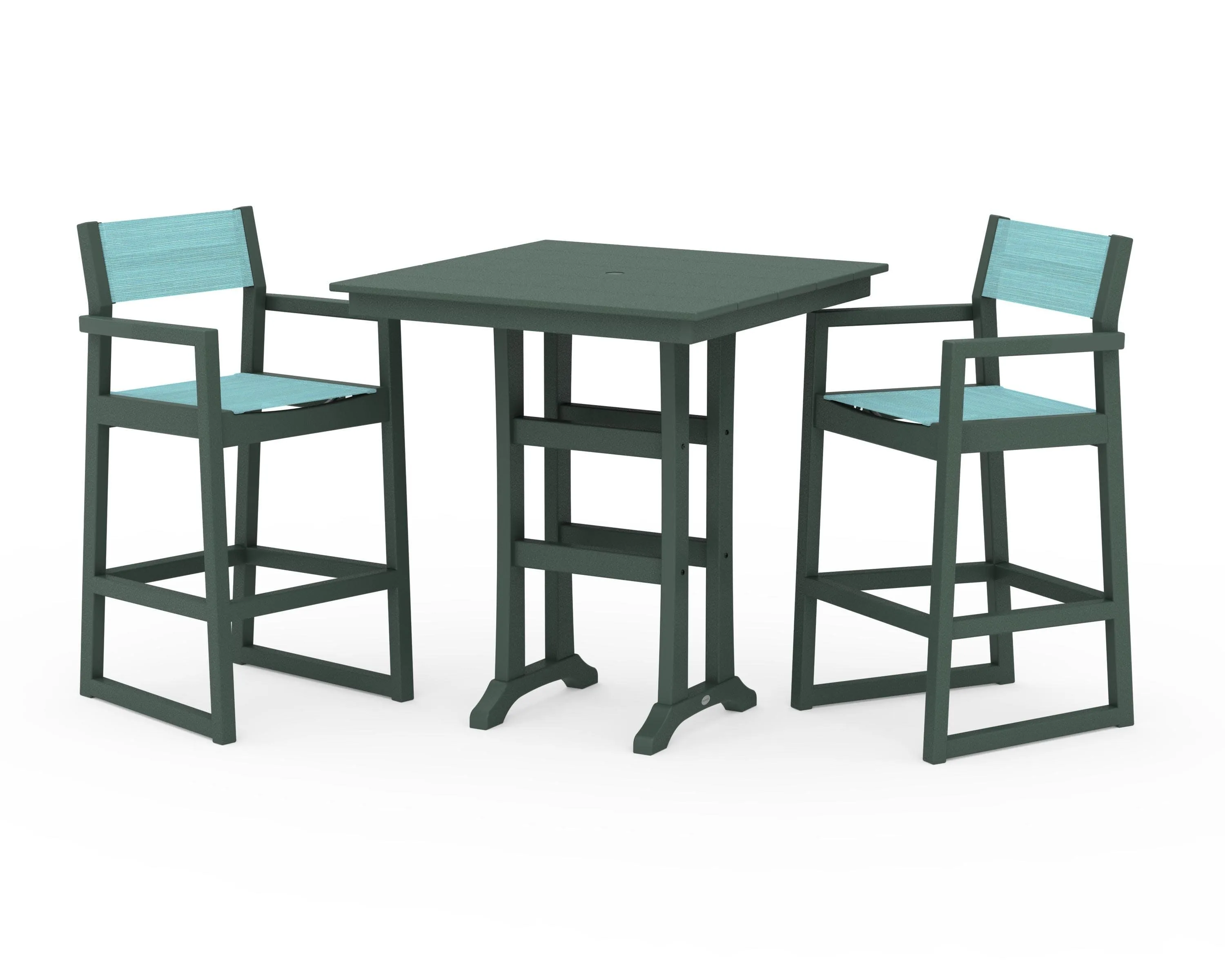 EDGE Sling Arm Chair 3-Piece Farmhouse Bar Set with Trestle Legs