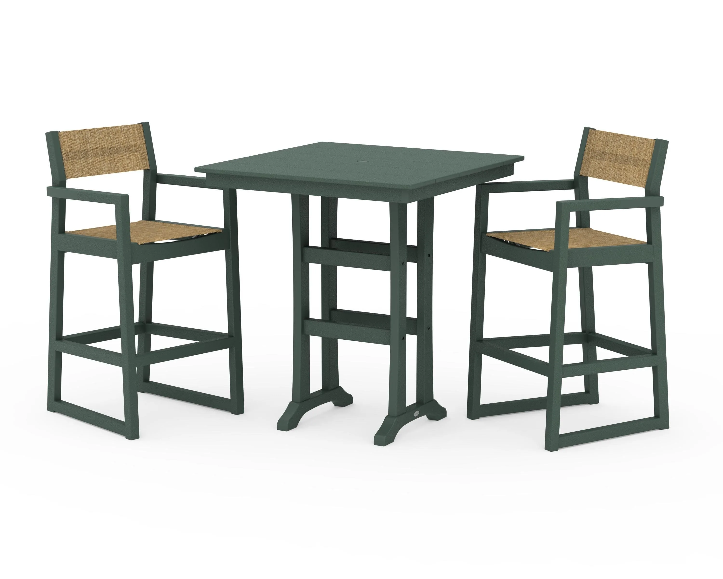 EDGE Sling Arm Chair 3-Piece Farmhouse Bar Set with Trestle Legs