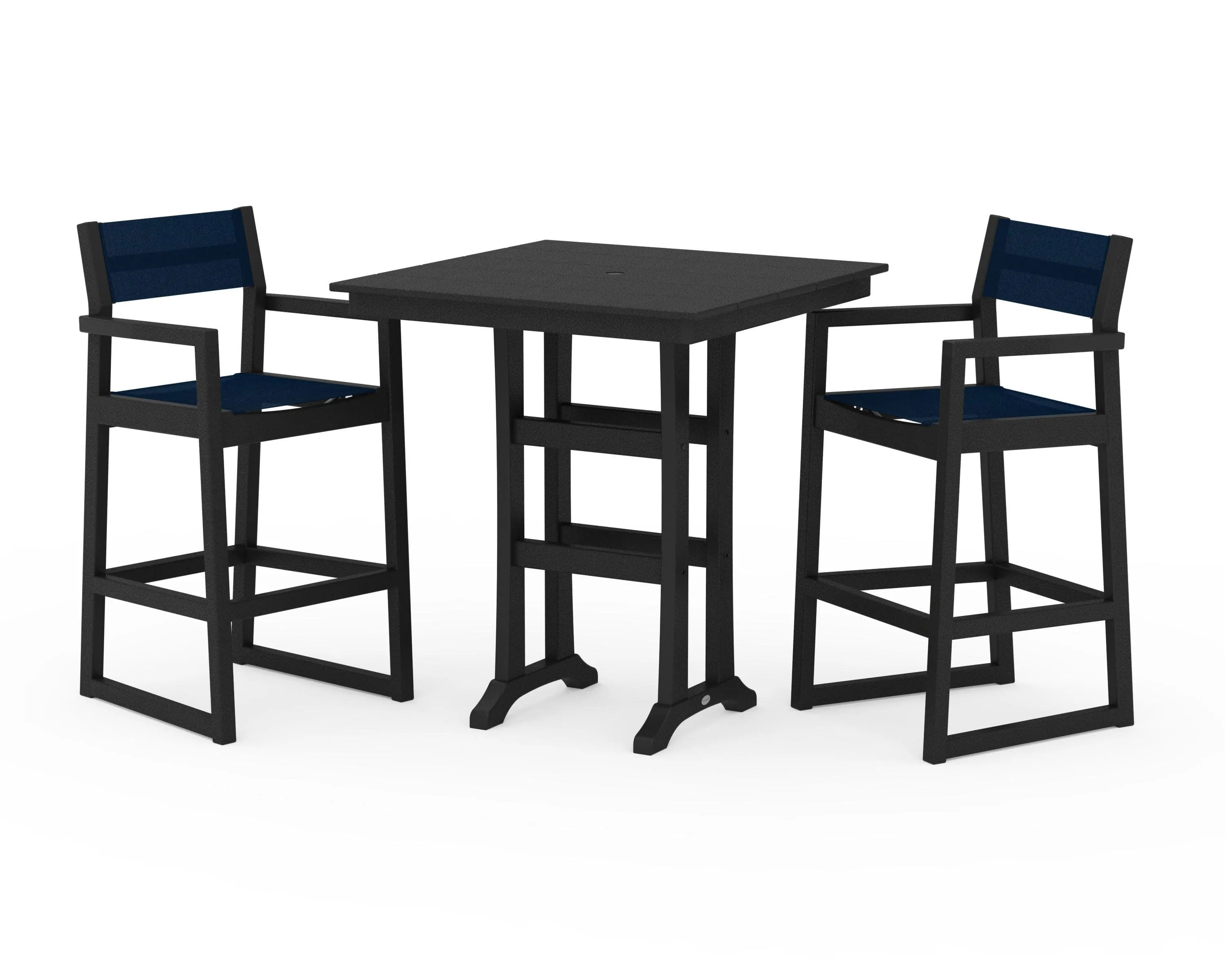 EDGE Sling Arm Chair 3-Piece Farmhouse Bar Set with Trestle Legs