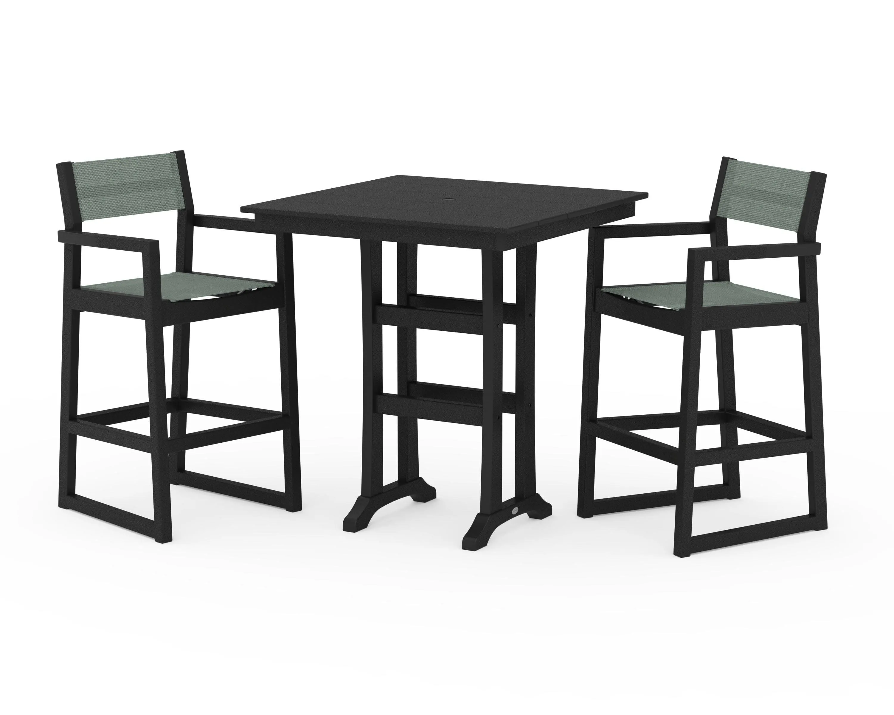 EDGE Sling Arm Chair 3-Piece Farmhouse Bar Set with Trestle Legs