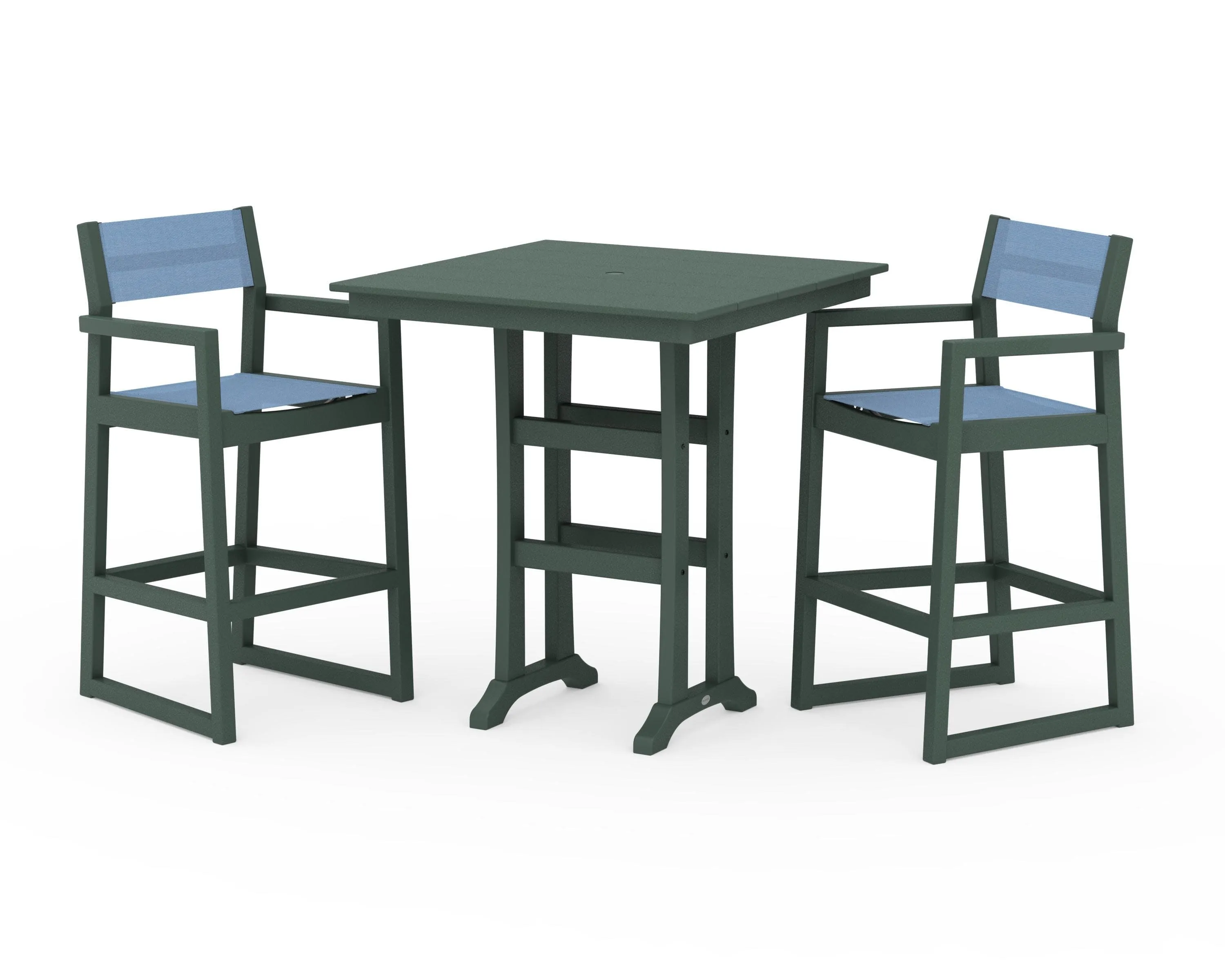 EDGE Sling Arm Chair 3-Piece Farmhouse Bar Set with Trestle Legs