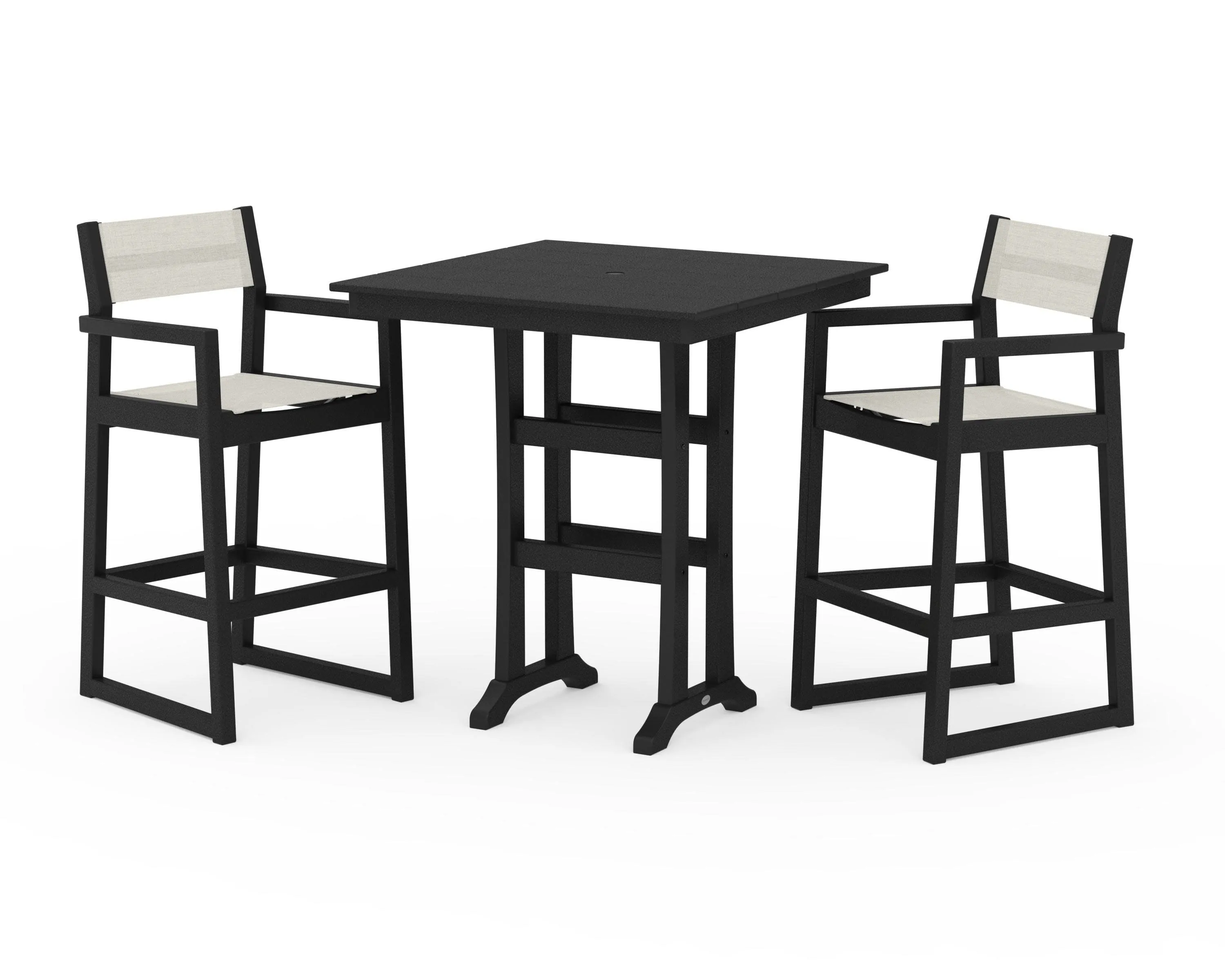 EDGE Sling Arm Chair 3-Piece Farmhouse Bar Set with Trestle Legs
