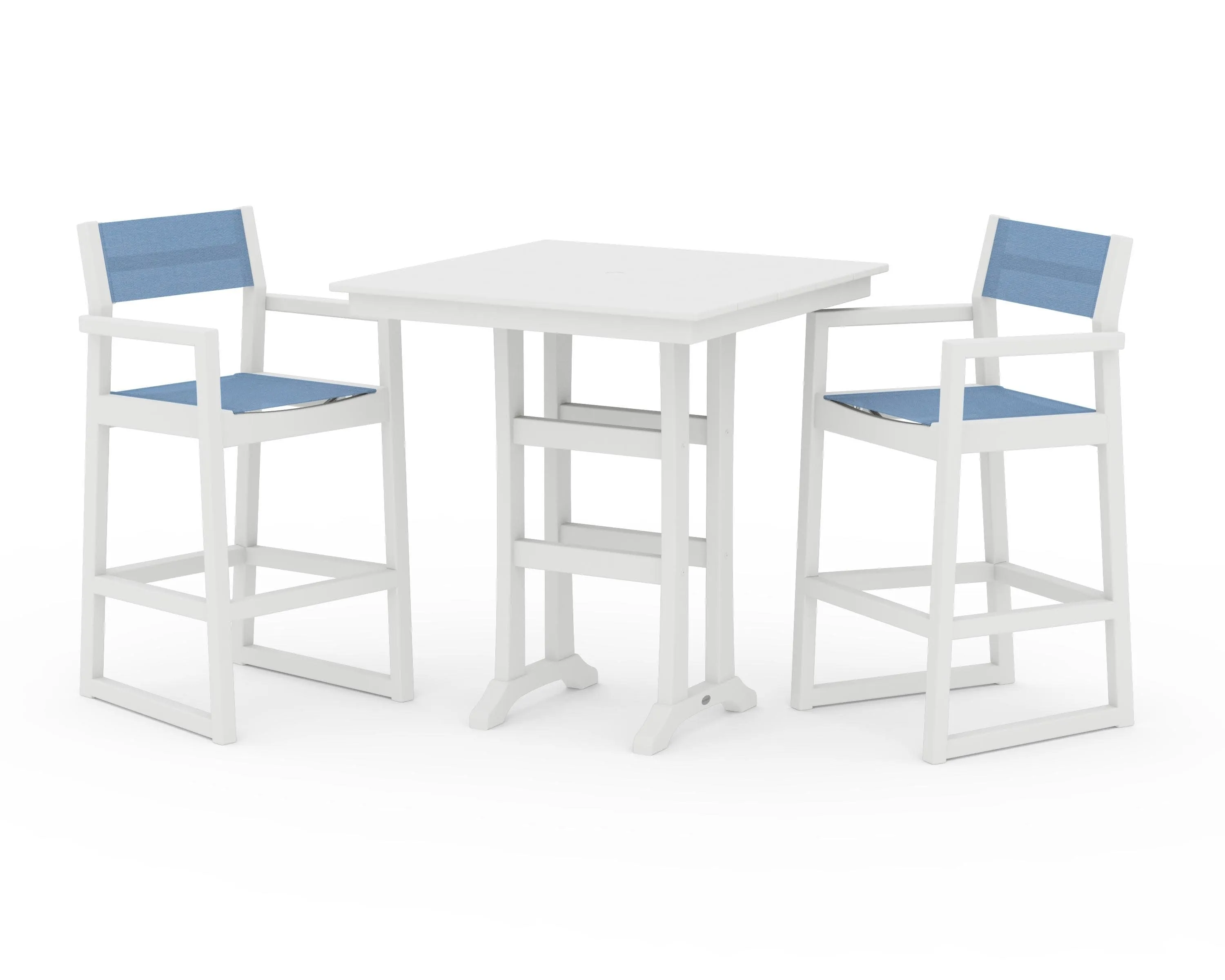 EDGE Sling Arm Chair 3-Piece Farmhouse Bar Set with Trestle Legs