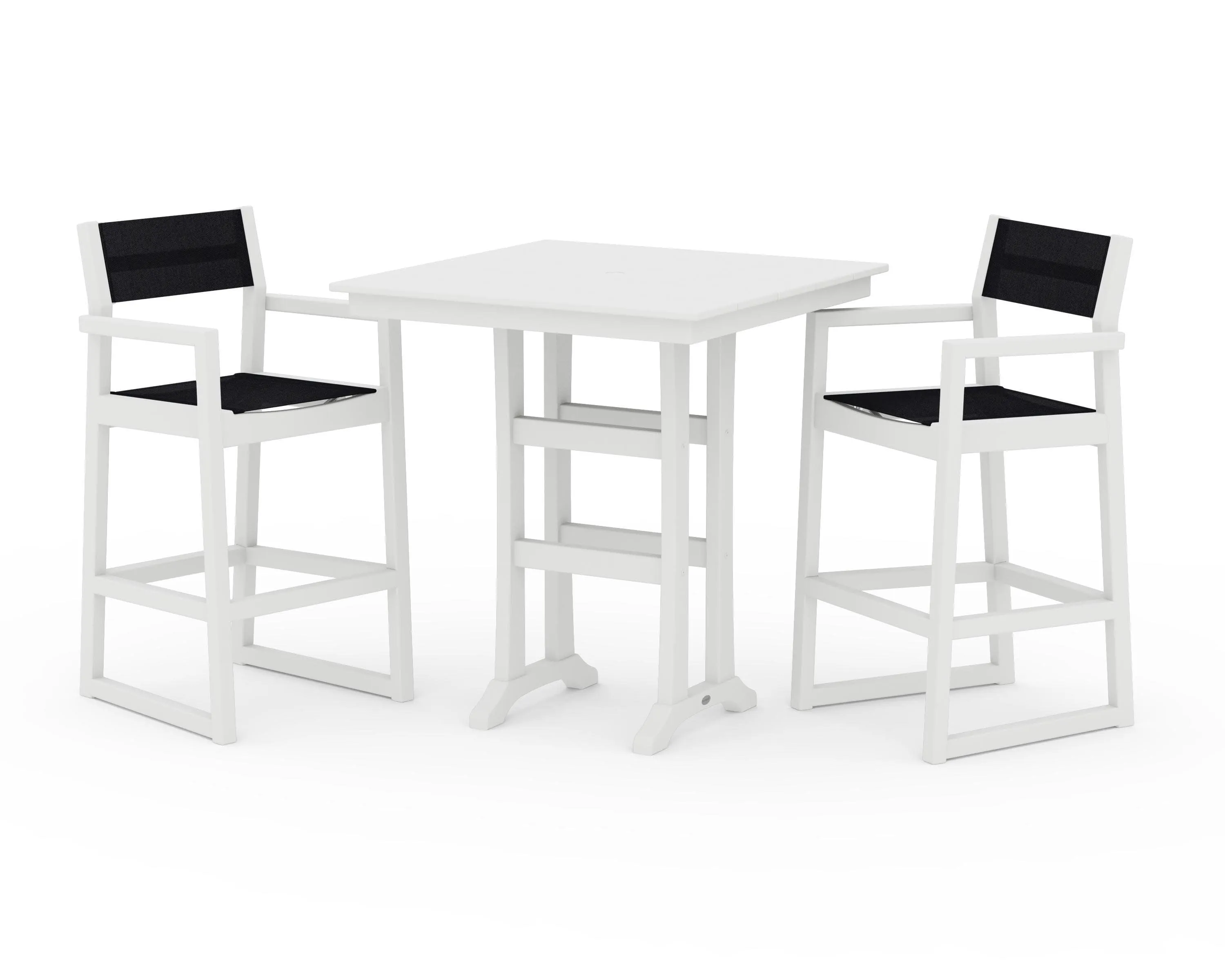 EDGE Sling Arm Chair 3-Piece Farmhouse Bar Set with Trestle Legs