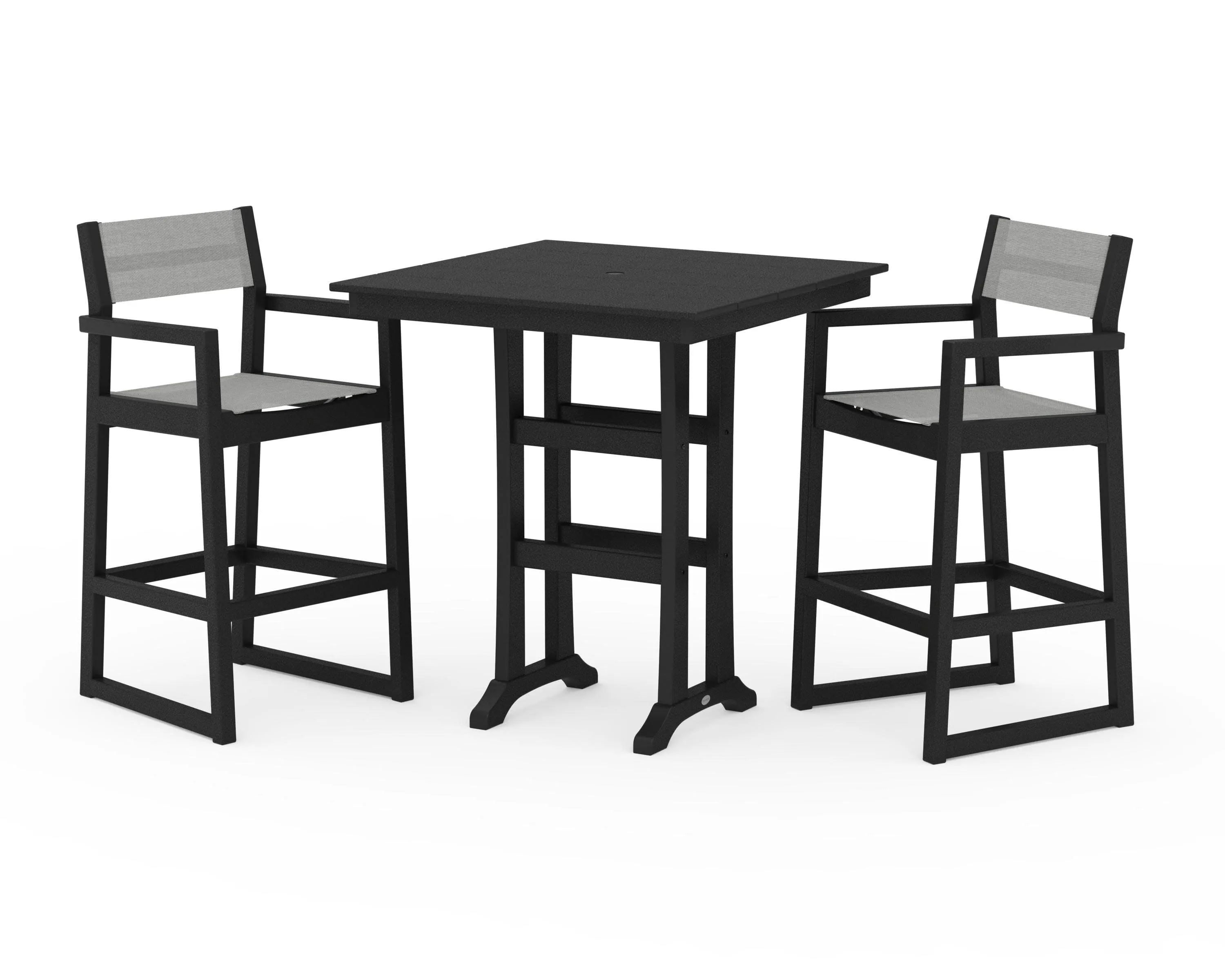 EDGE Sling Arm Chair 3-Piece Farmhouse Bar Set with Trestle Legs