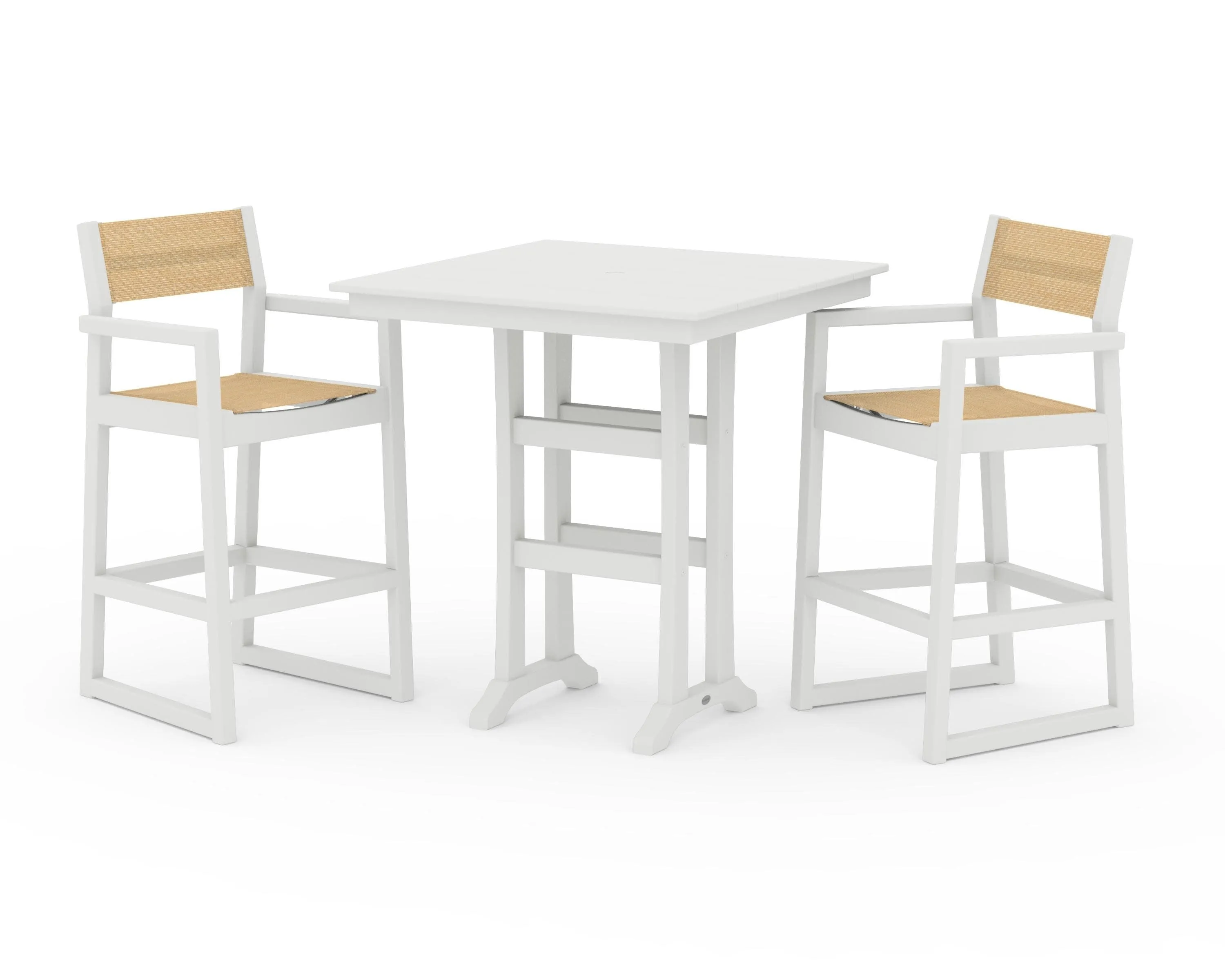 EDGE Sling Arm Chair 3-Piece Farmhouse Bar Set with Trestle Legs