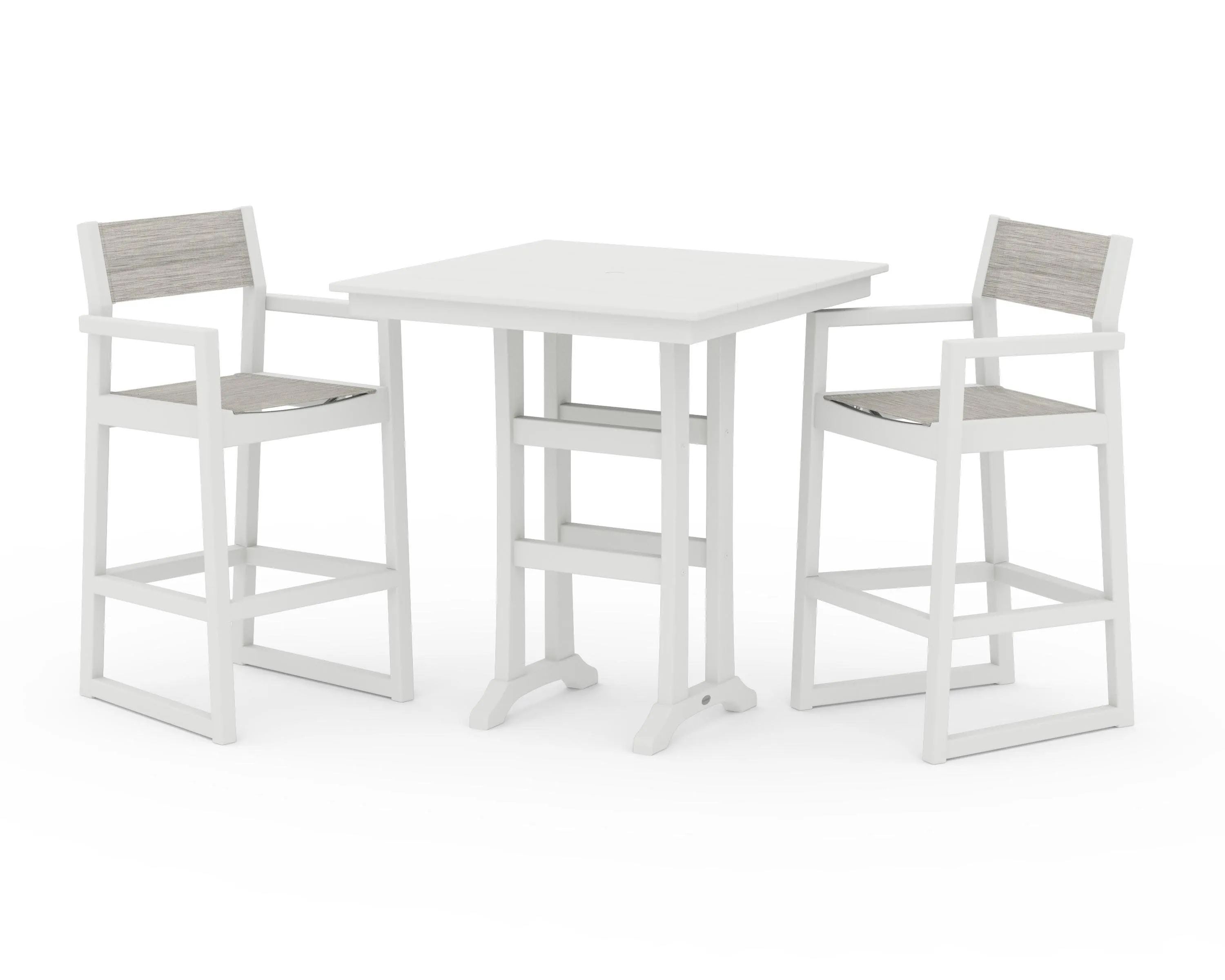 EDGE Sling Arm Chair 3-Piece Farmhouse Bar Set with Trestle Legs