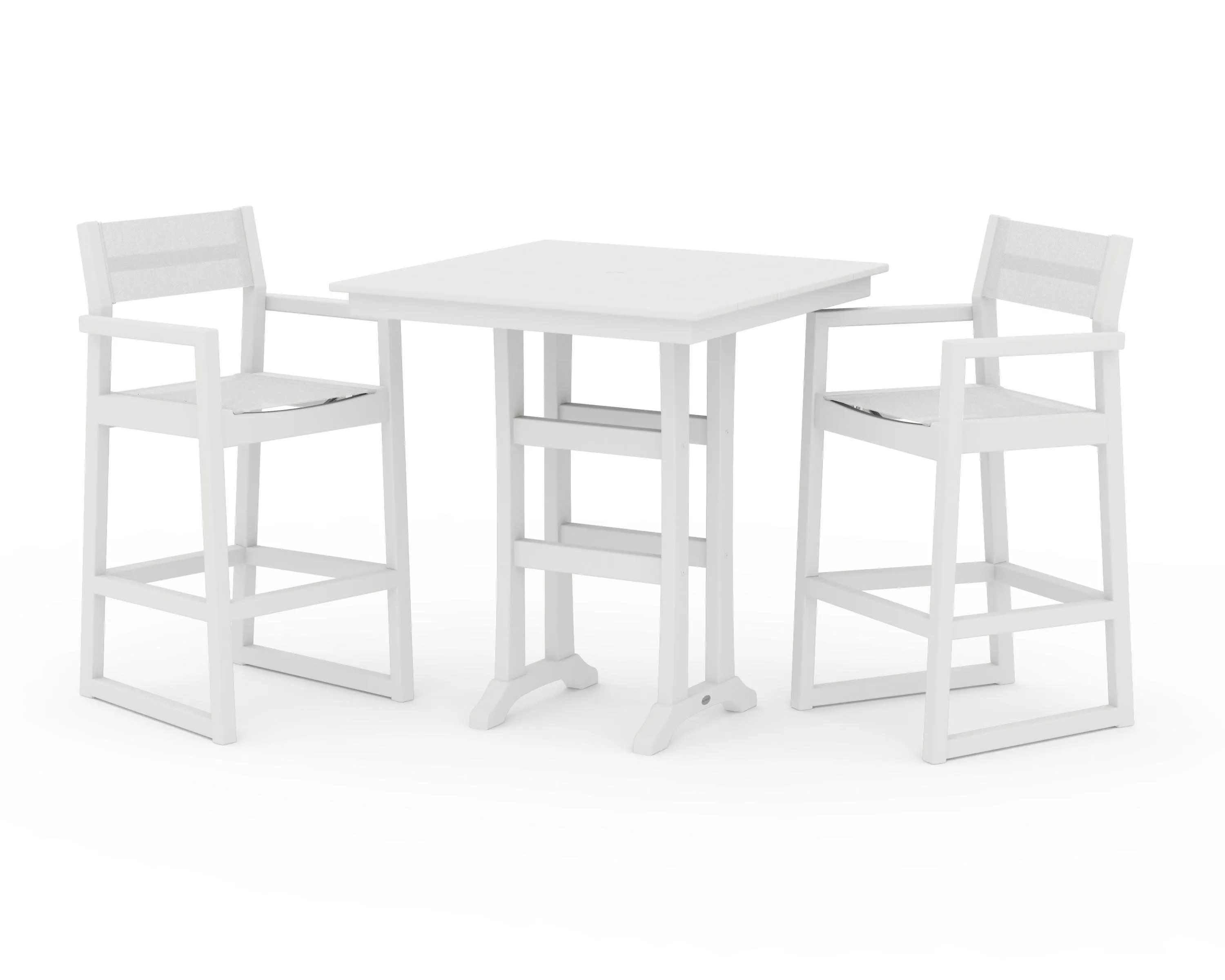 EDGE Sling Arm Chair 3-Piece Farmhouse Bar Set with Trestle Legs