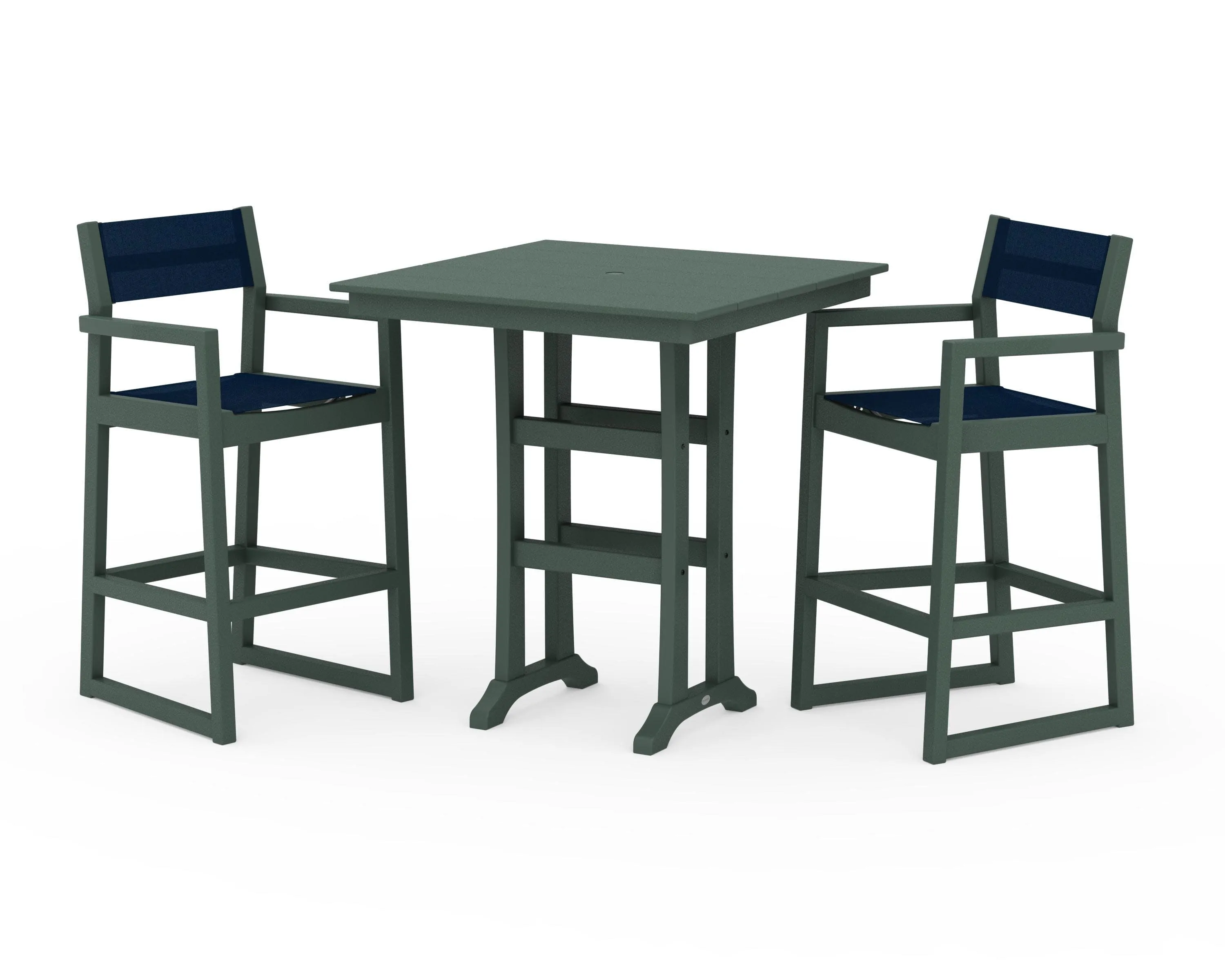 EDGE Sling Arm Chair 3-Piece Farmhouse Bar Set with Trestle Legs