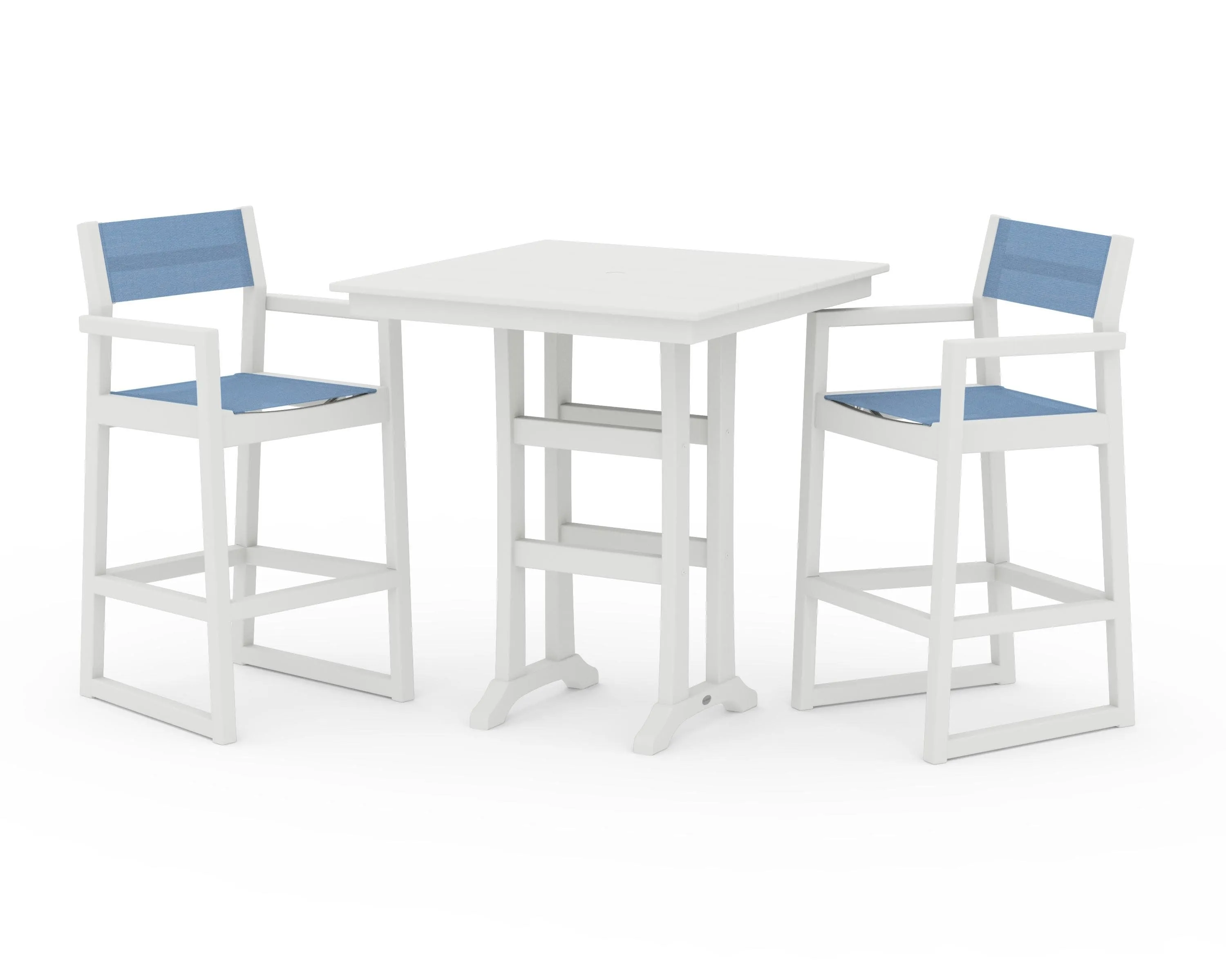 EDGE Sling Arm Chair 3-Piece Farmhouse Bar Set with Trestle Legs