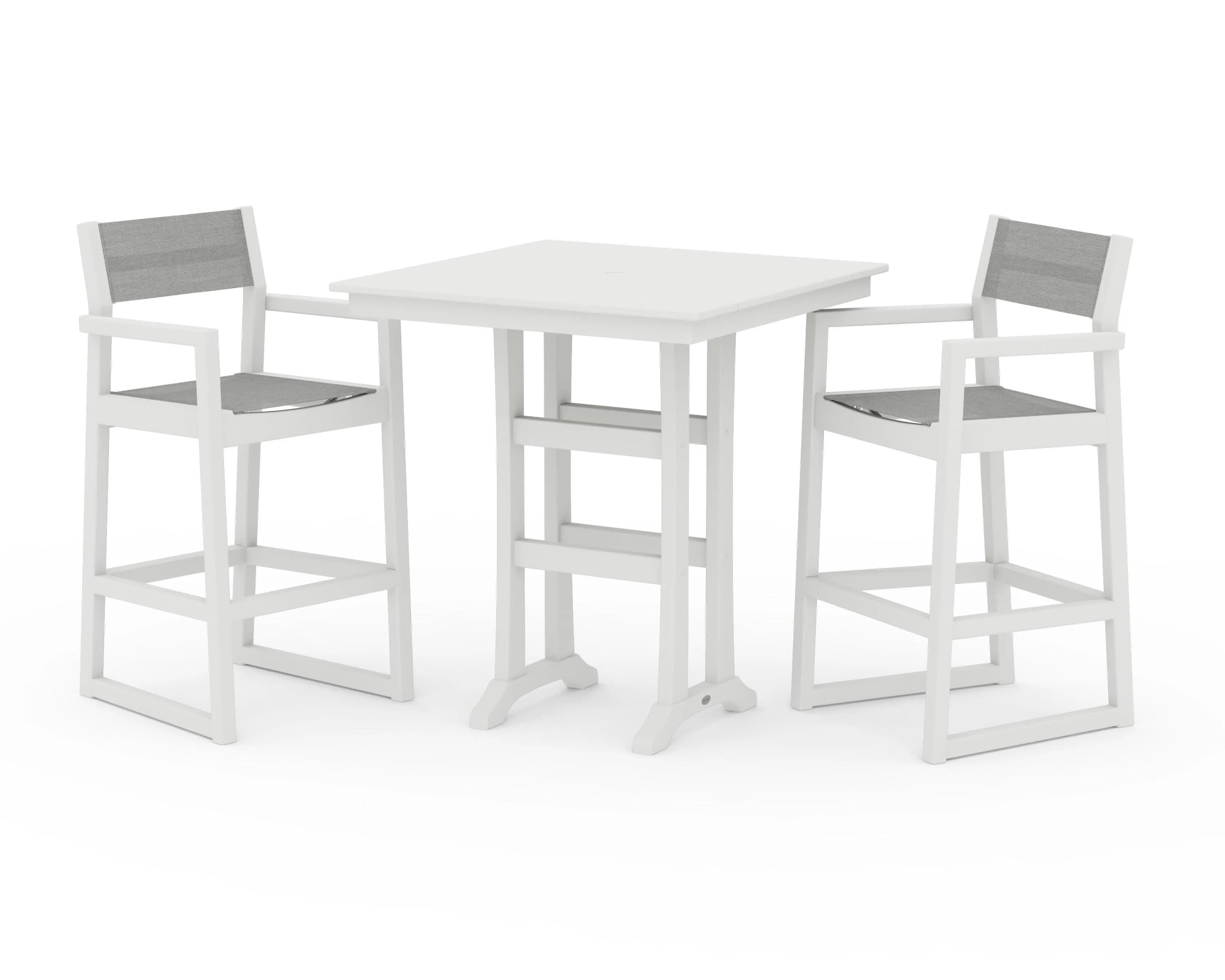 EDGE Sling Arm Chair 3-Piece Farmhouse Bar Set with Trestle Legs