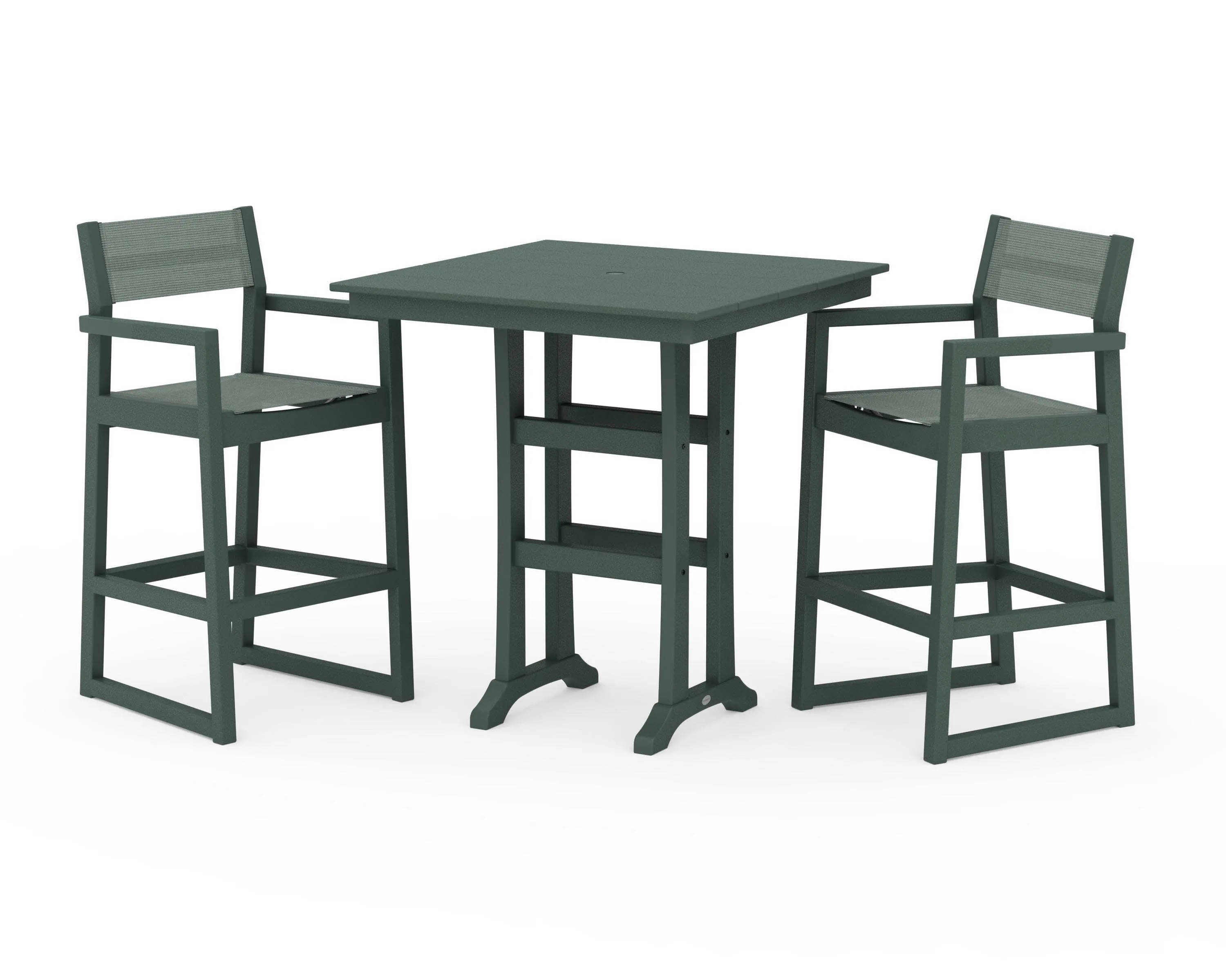 EDGE Sling Arm Chair 3-Piece Farmhouse Bar Set with Trestle Legs
