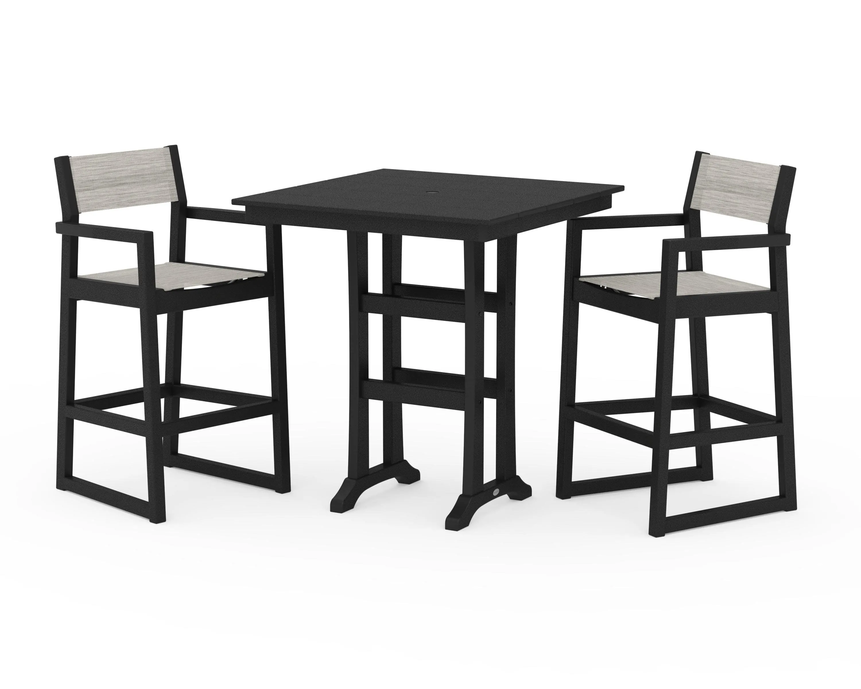 EDGE Sling Arm Chair 3-Piece Farmhouse Bar Set with Trestle Legs