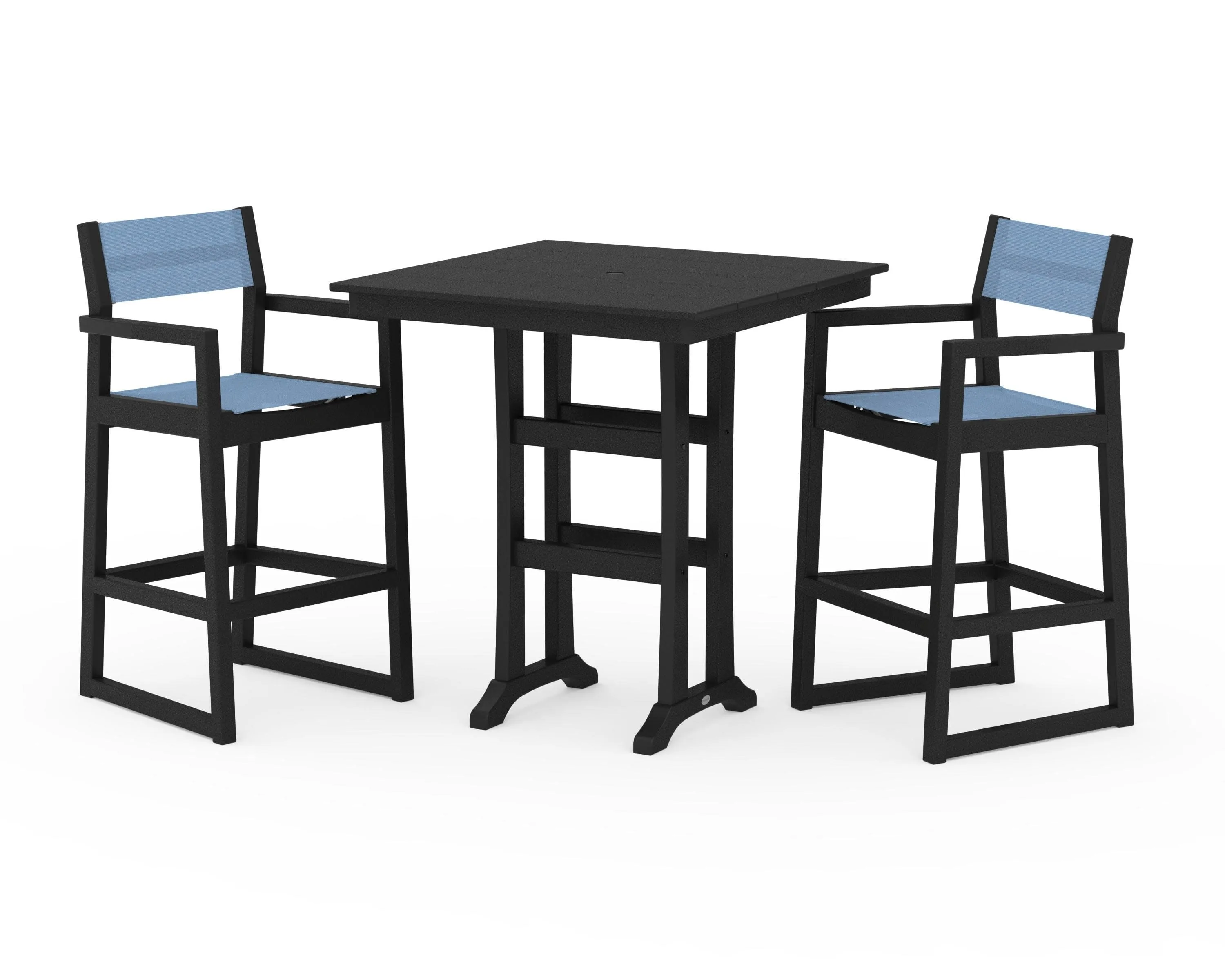 EDGE Sling Arm Chair 3-Piece Farmhouse Bar Set with Trestle Legs