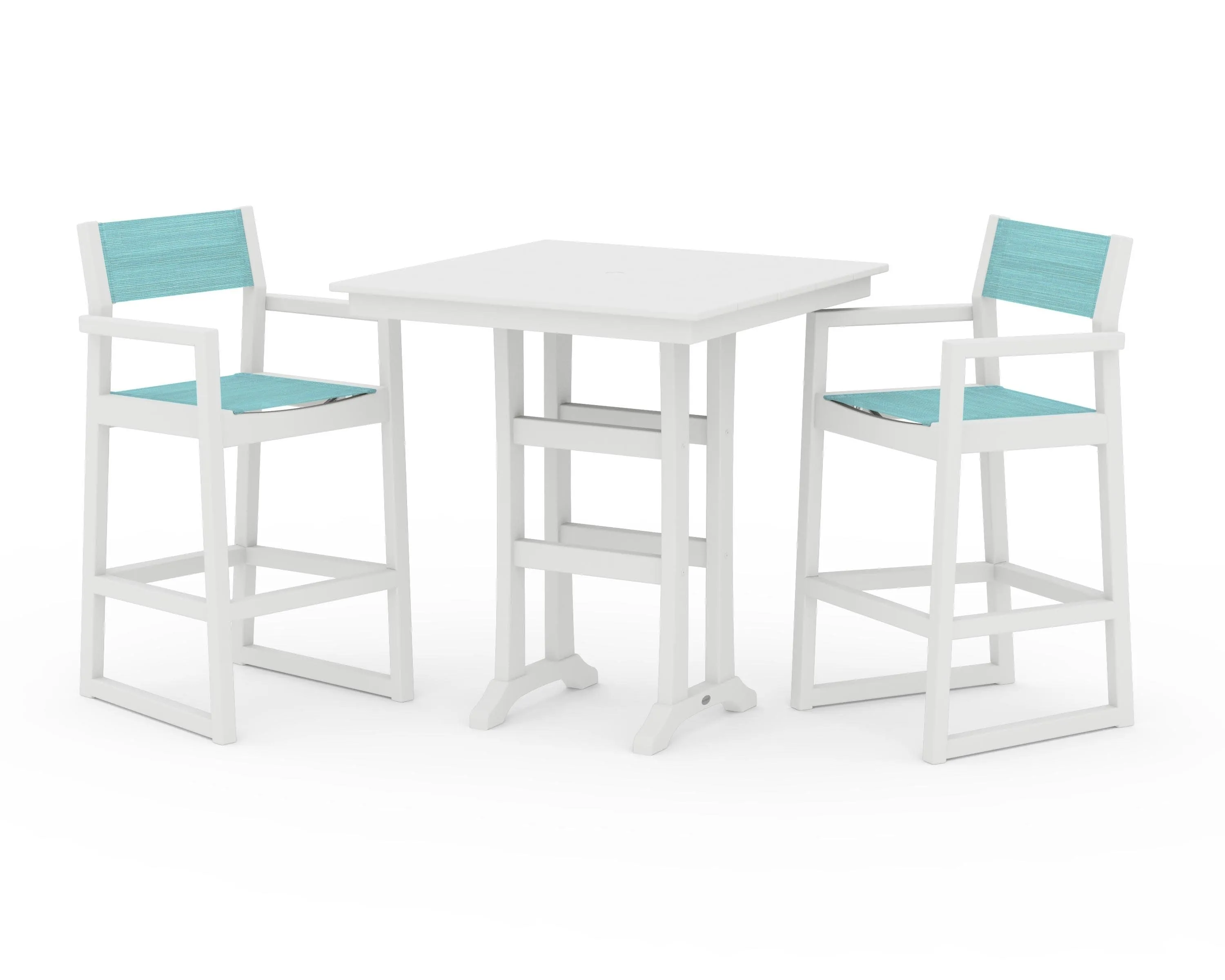 EDGE Sling Arm Chair 3-Piece Farmhouse Bar Set with Trestle Legs