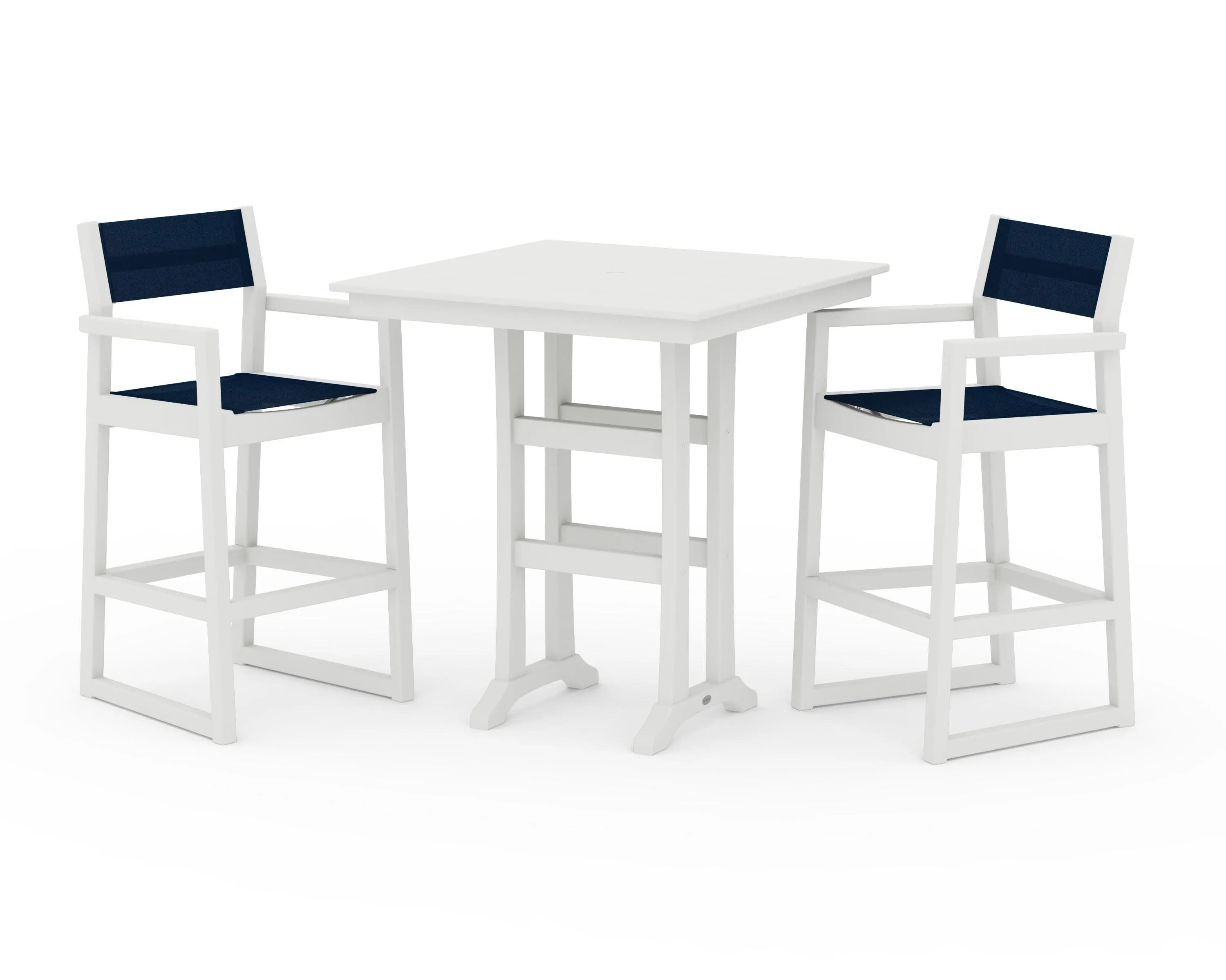 EDGE Sling Arm Chair 3-Piece Farmhouse Bar Set with Trestle Legs