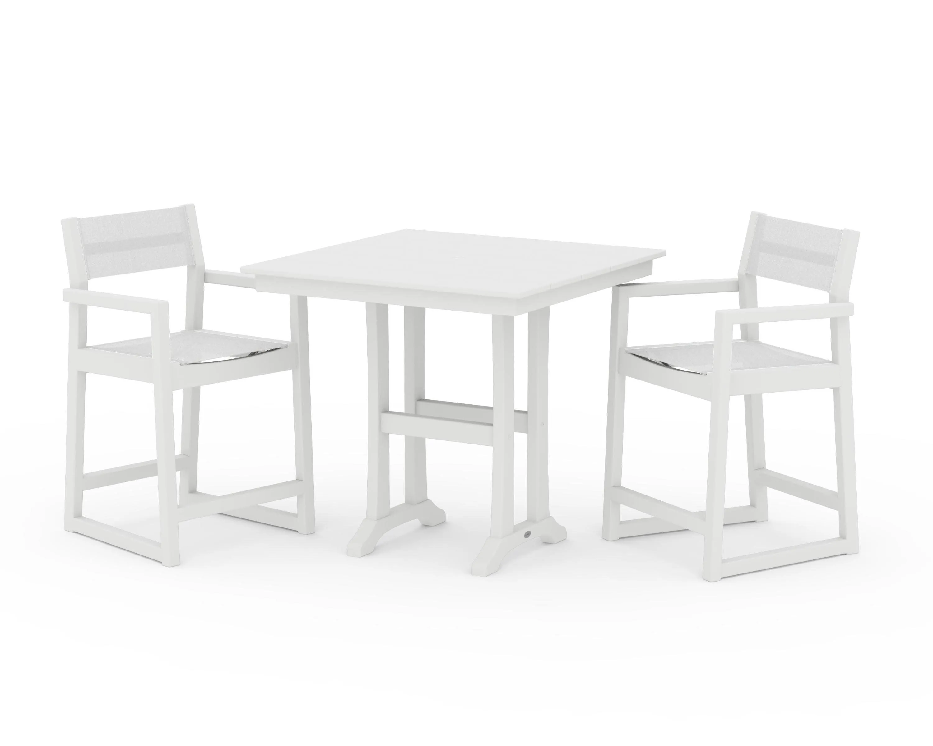 EDGE Sling Arm Chair 3-Piece Farmhouse Counter Set with Trestle Legs