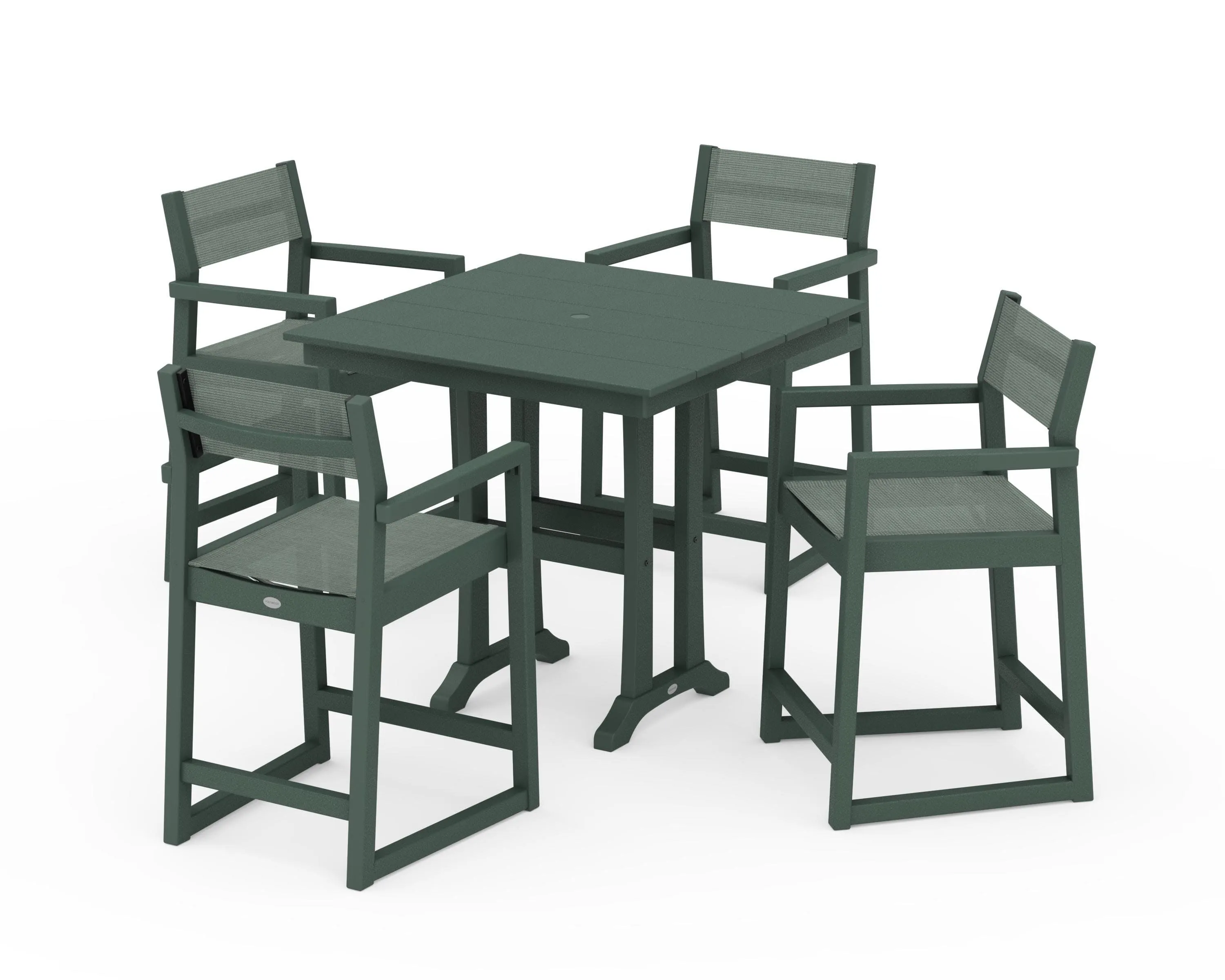 EDGE Sling Arm Chair 5-Piece Farmhouse Counter Set with Trestle Legs