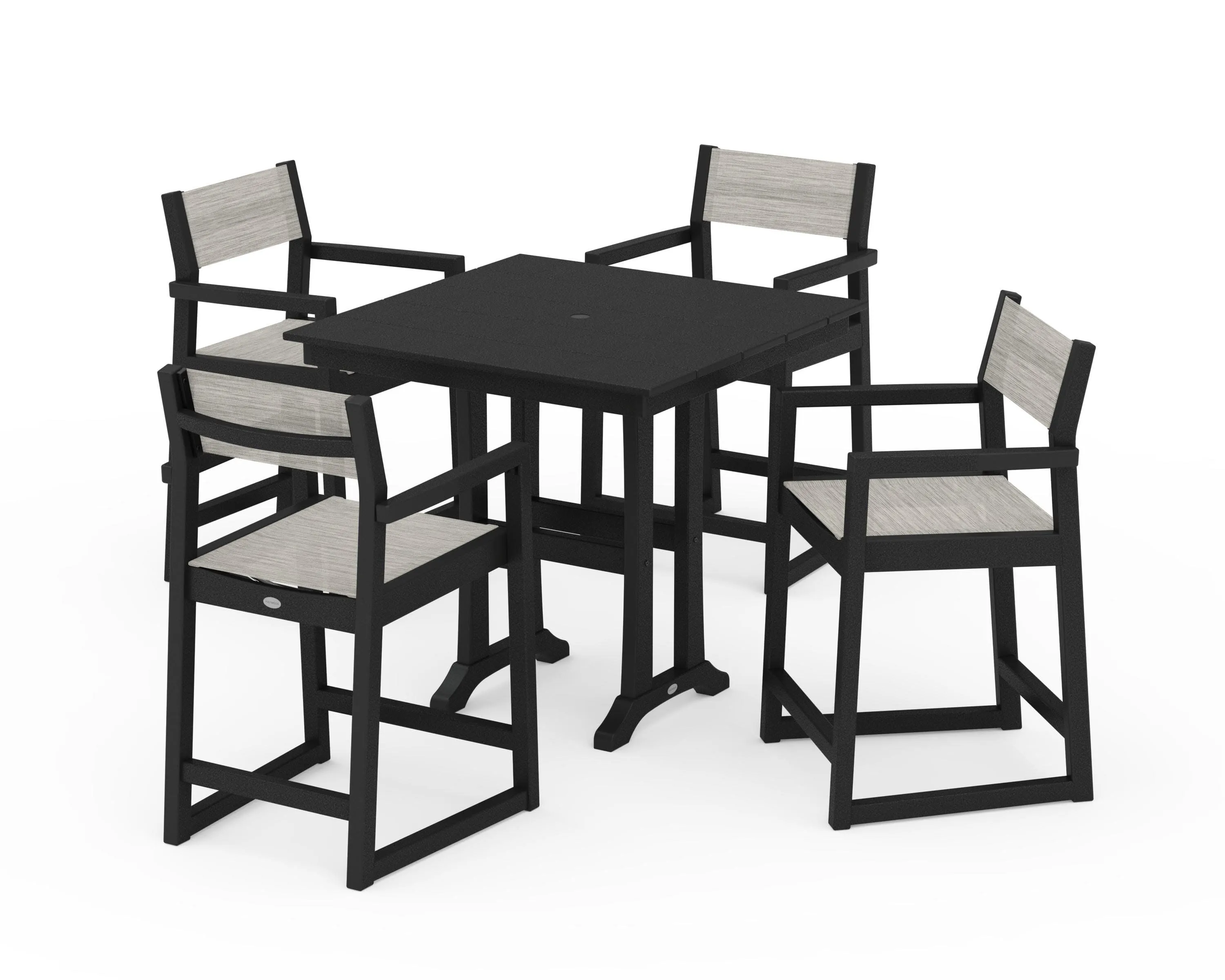 EDGE Sling Arm Chair 5-Piece Farmhouse Counter Set with Trestle Legs