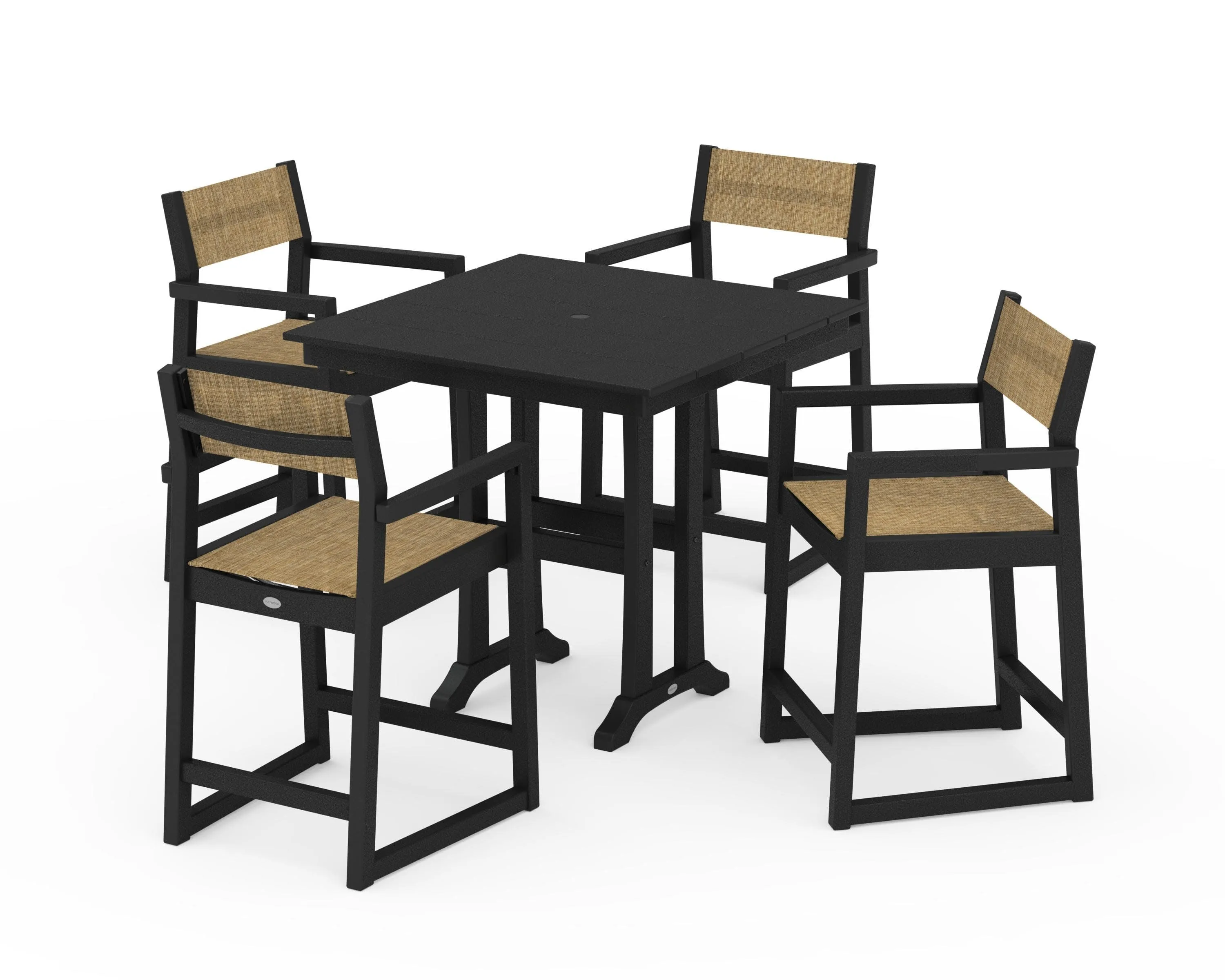 EDGE Sling Arm Chair 5-Piece Farmhouse Counter Set with Trestle Legs