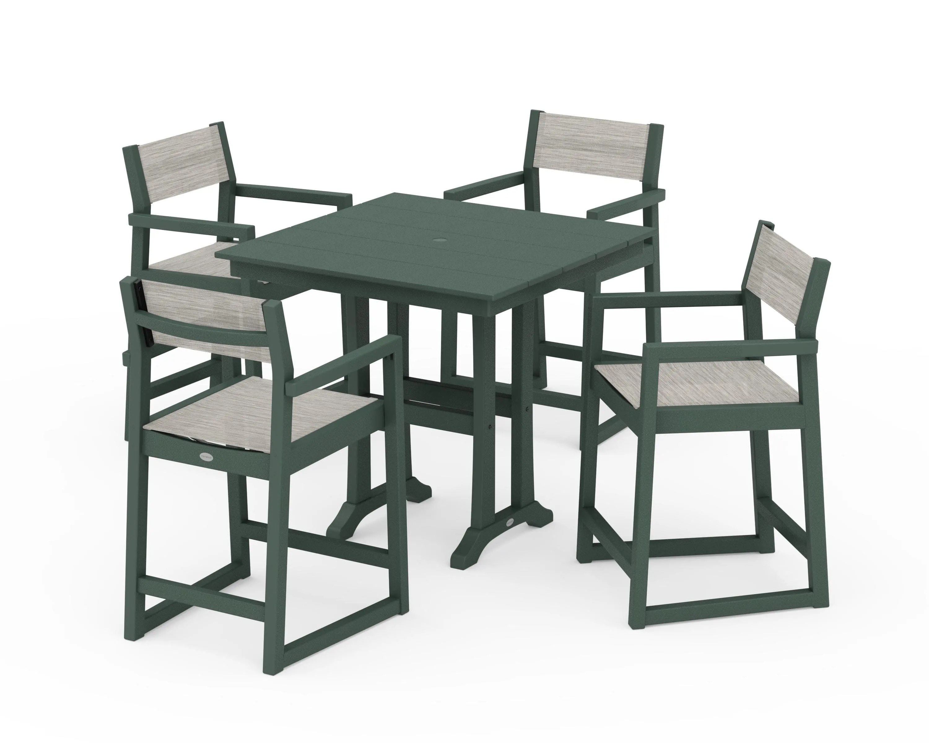EDGE Sling Arm Chair 5-Piece Farmhouse Counter Set with Trestle Legs