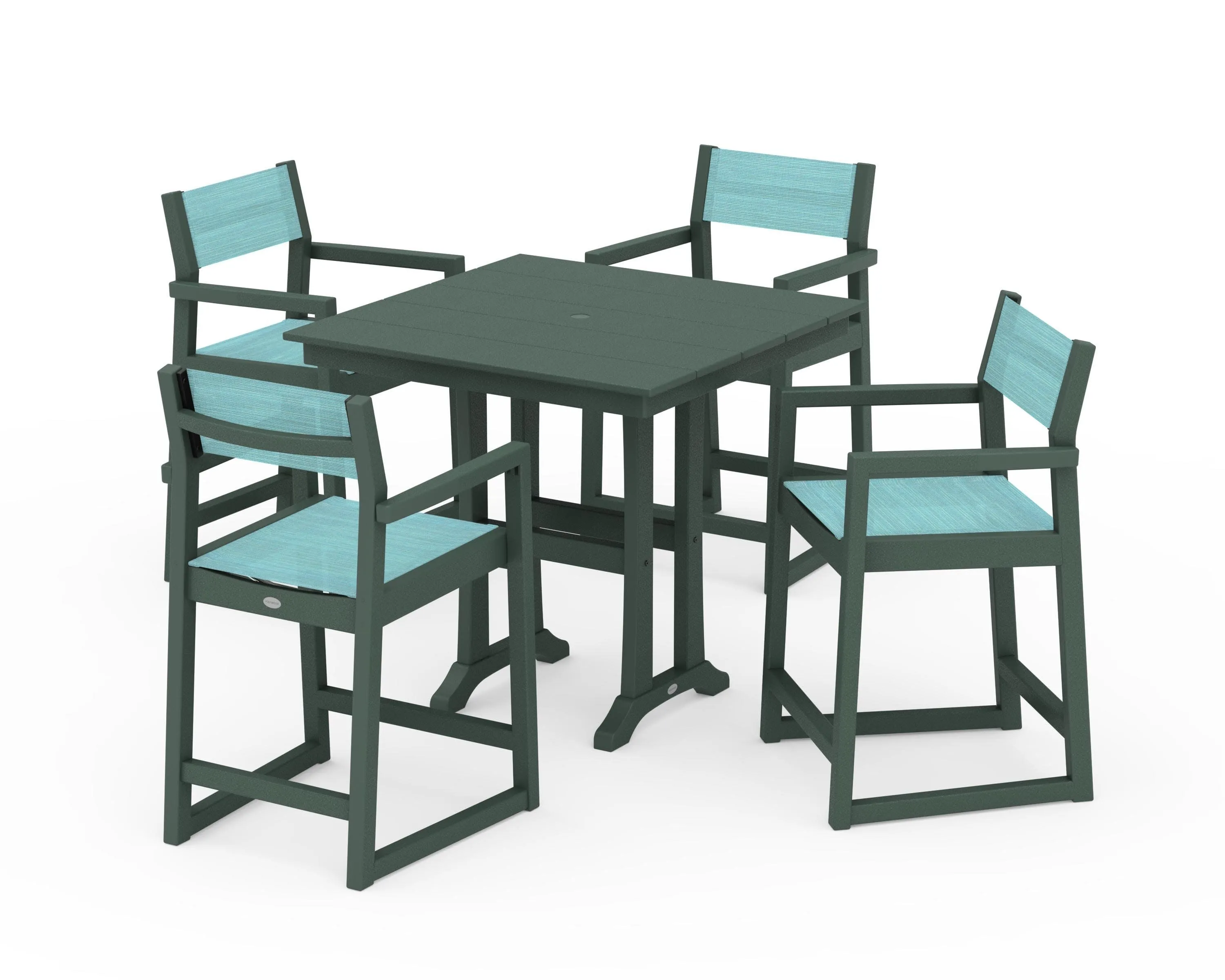 EDGE Sling Arm Chair 5-Piece Farmhouse Counter Set with Trestle Legs