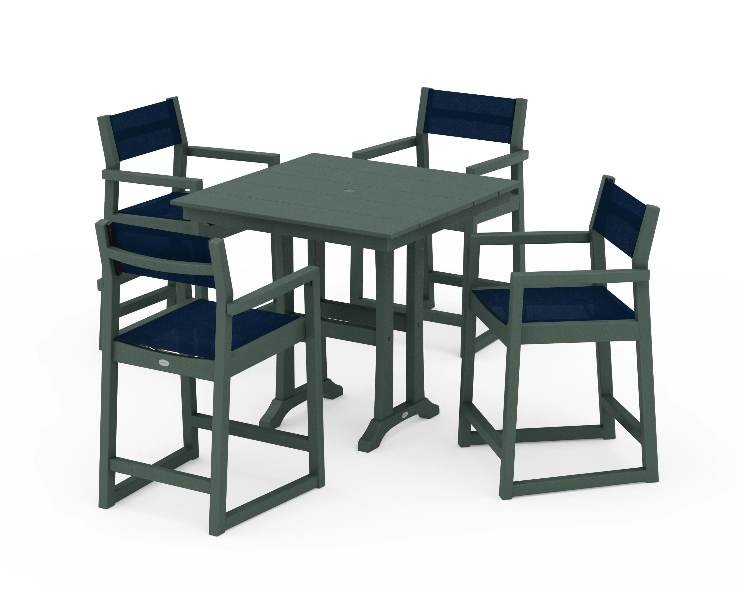 EDGE Sling Arm Chair 5-Piece Farmhouse Counter Set with Trestle Legs