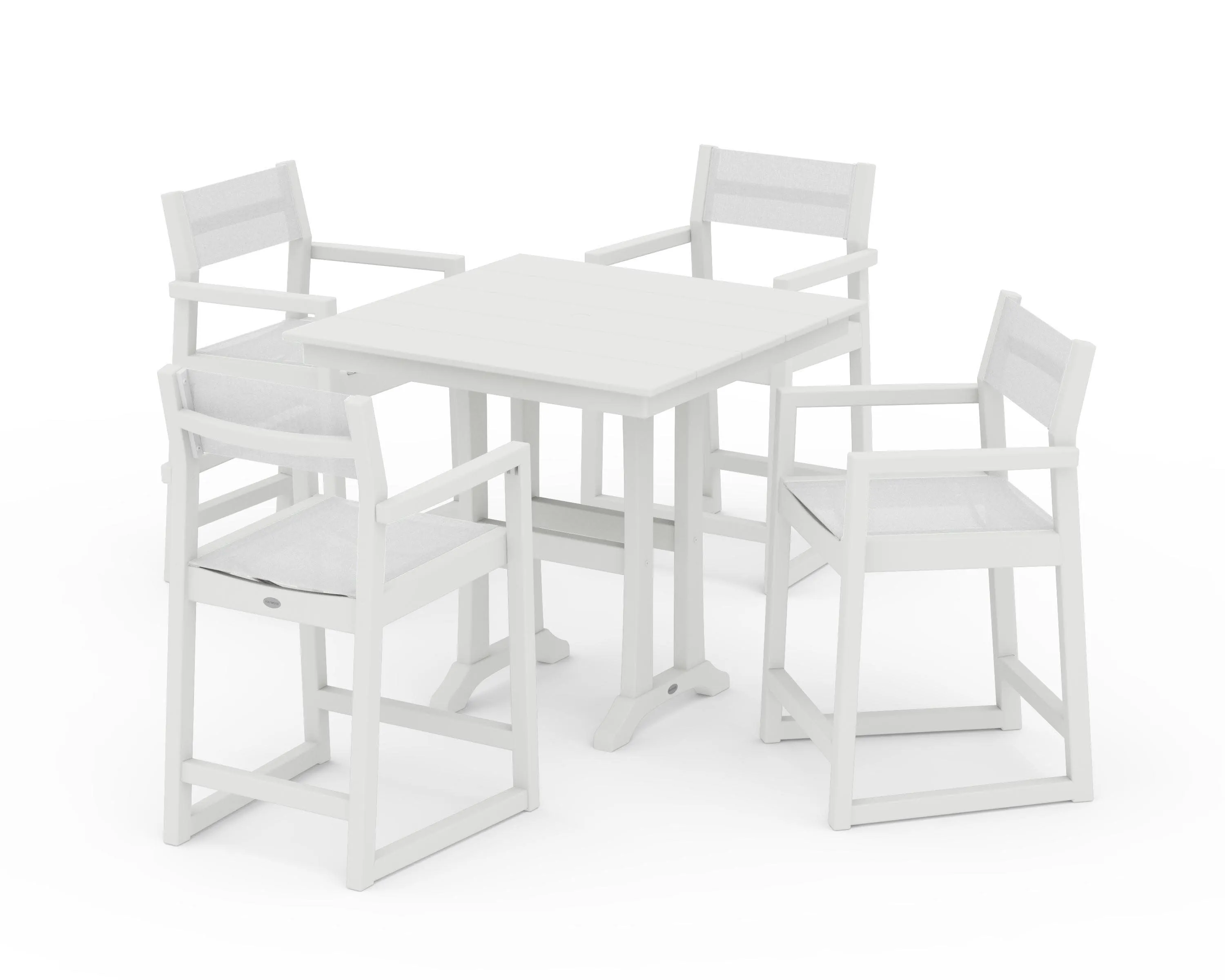 EDGE Sling Arm Chair 5-Piece Farmhouse Counter Set with Trestle Legs