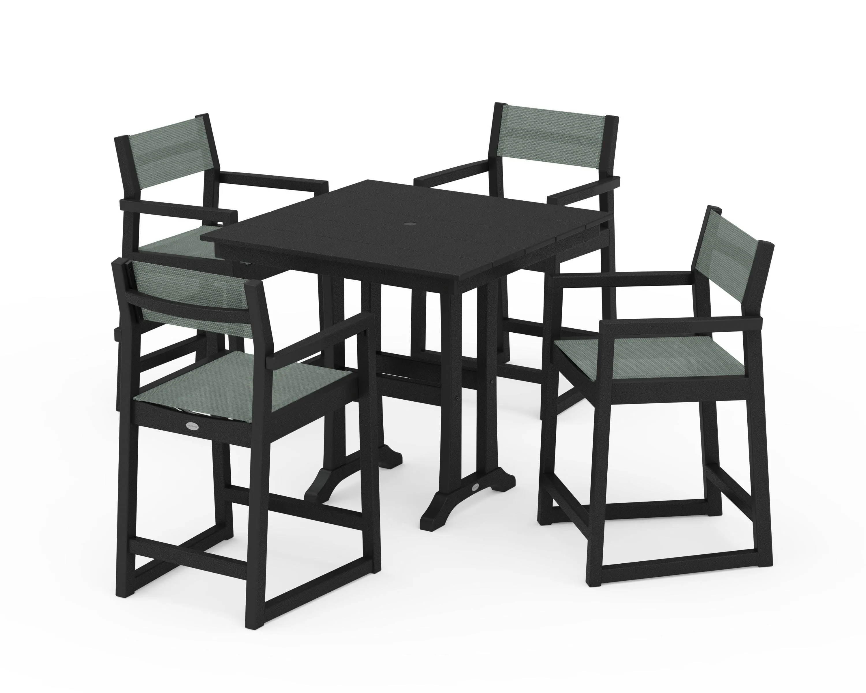 EDGE Sling Arm Chair 5-Piece Farmhouse Counter Set with Trestle Legs