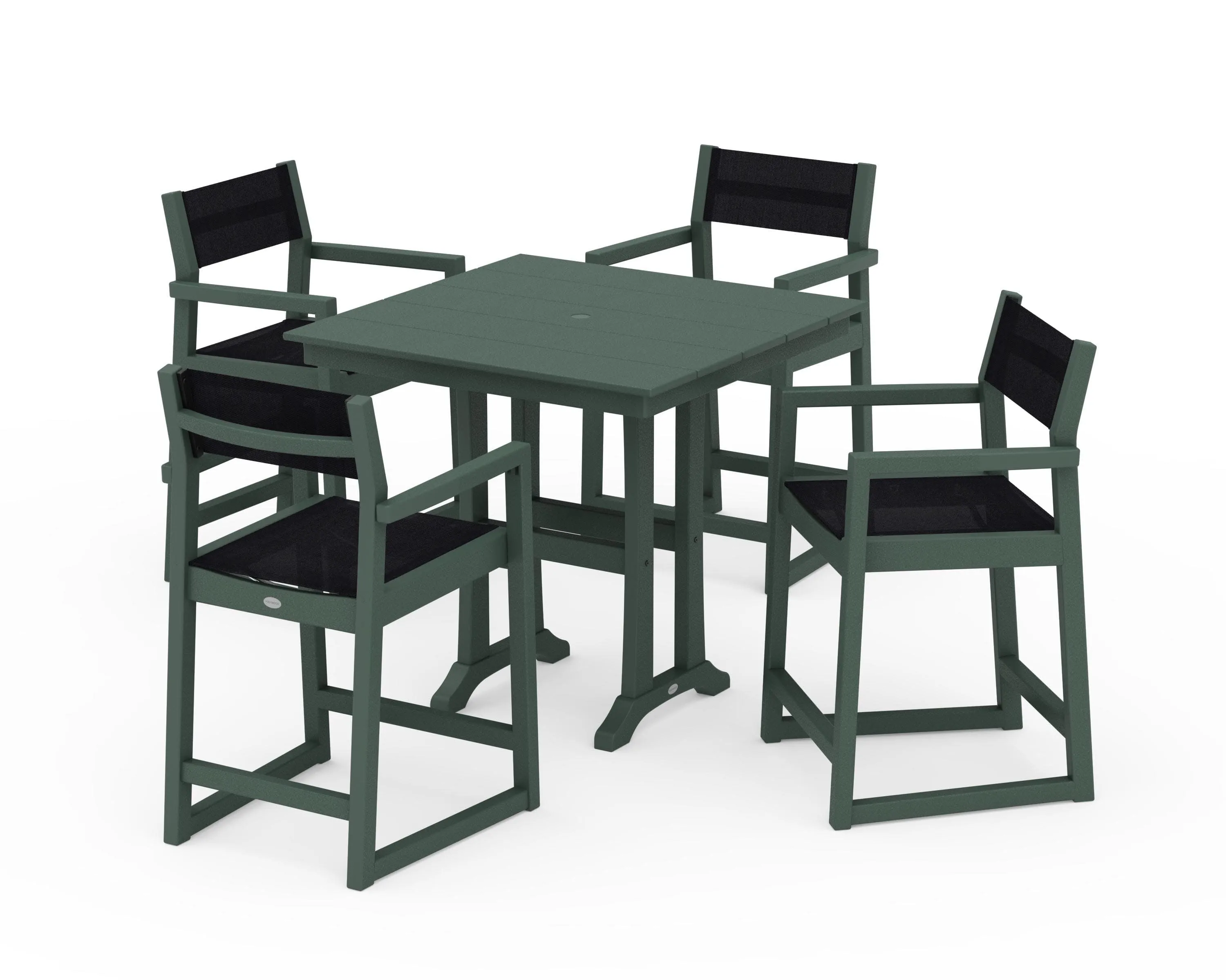 EDGE Sling Arm Chair 5-Piece Farmhouse Counter Set with Trestle Legs