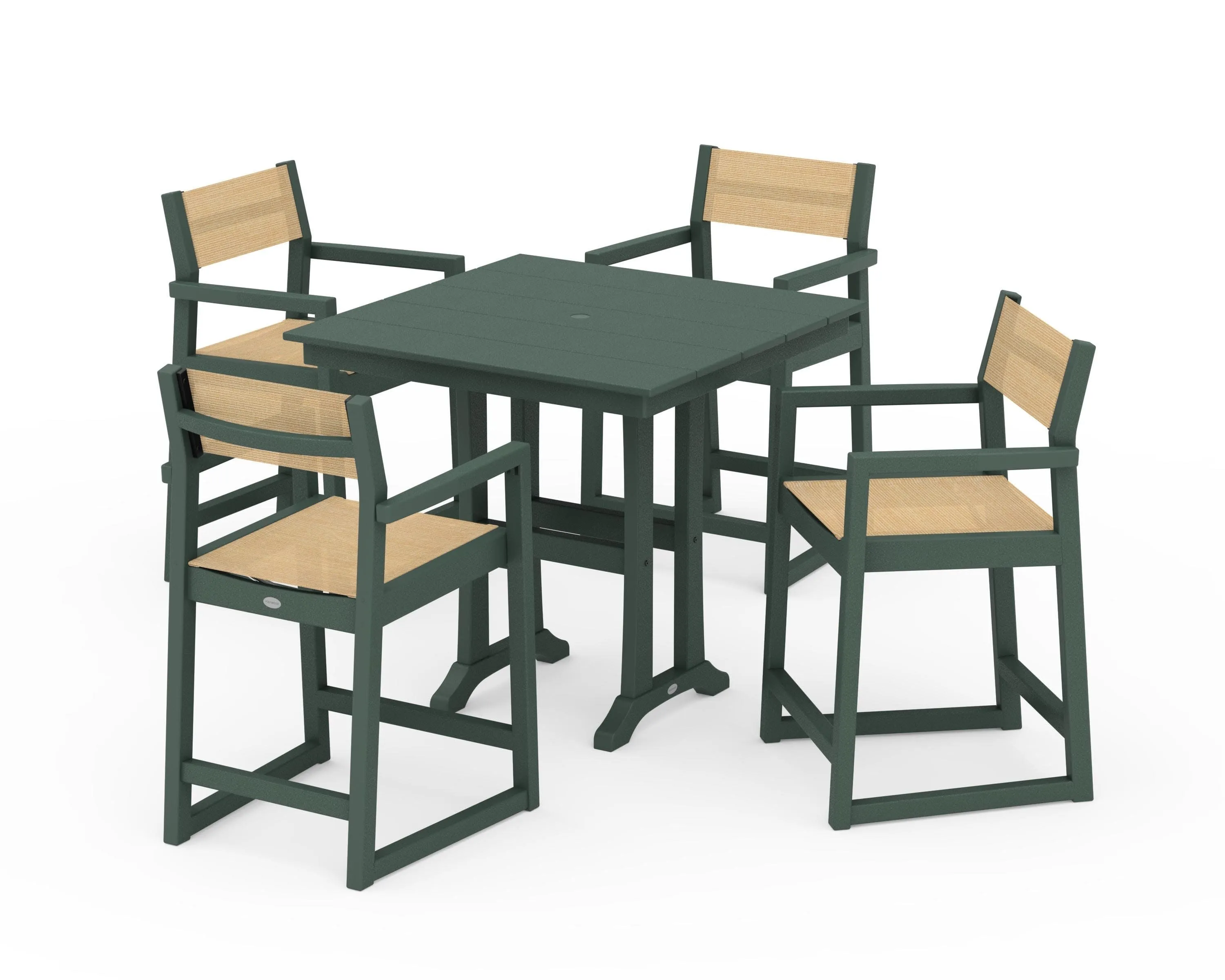 EDGE Sling Arm Chair 5-Piece Farmhouse Counter Set with Trestle Legs