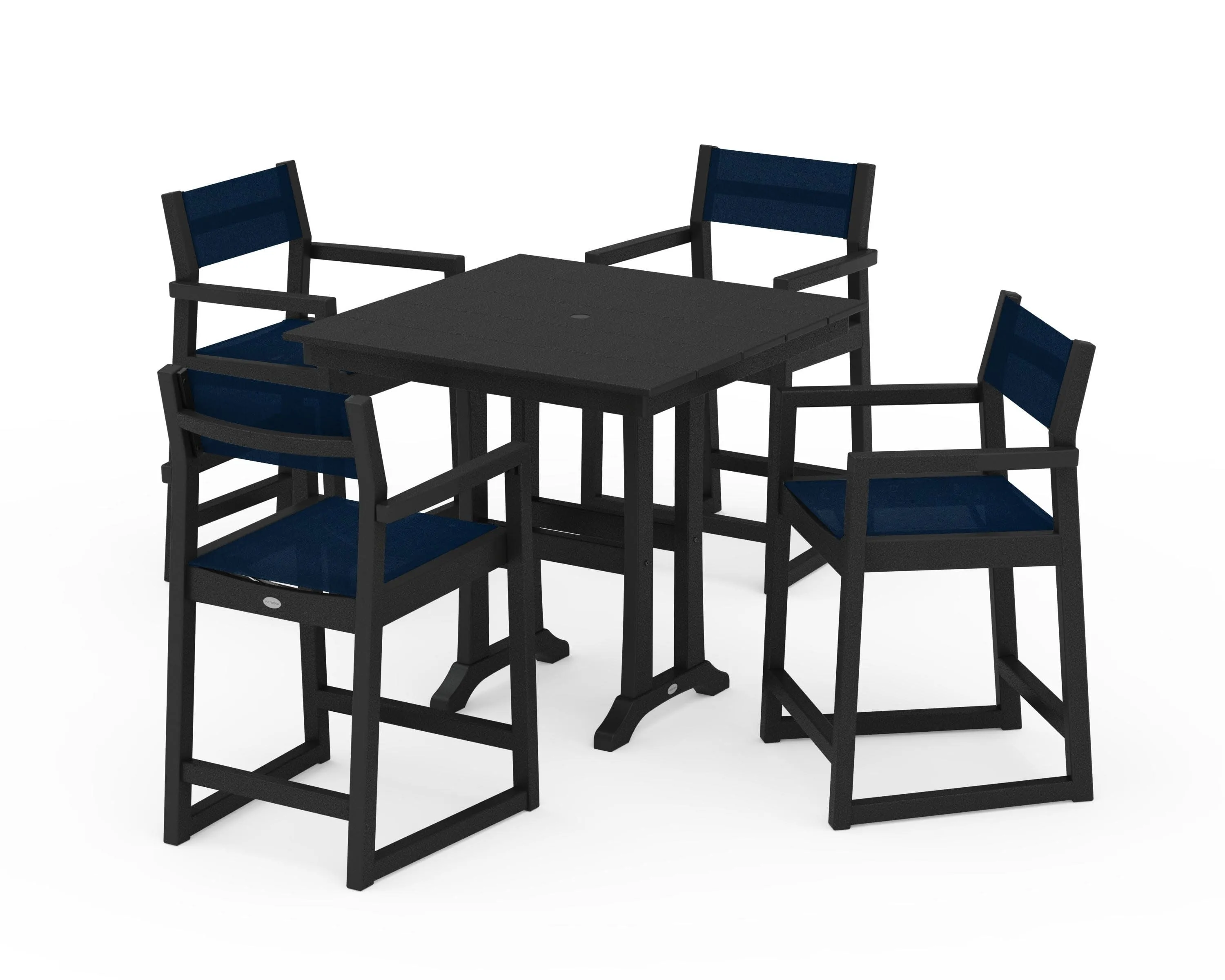 EDGE Sling Arm Chair 5-Piece Farmhouse Counter Set with Trestle Legs