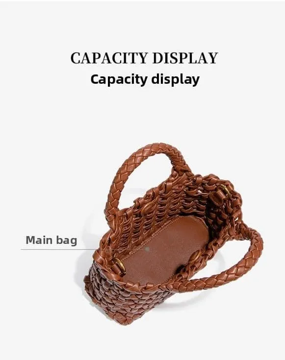 Elegant Braided Tote Bag with Removable Shoulder Strap and Clutch
