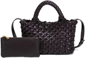 Elegant Braided Tote Bag with Removable Shoulder Strap and Clutch