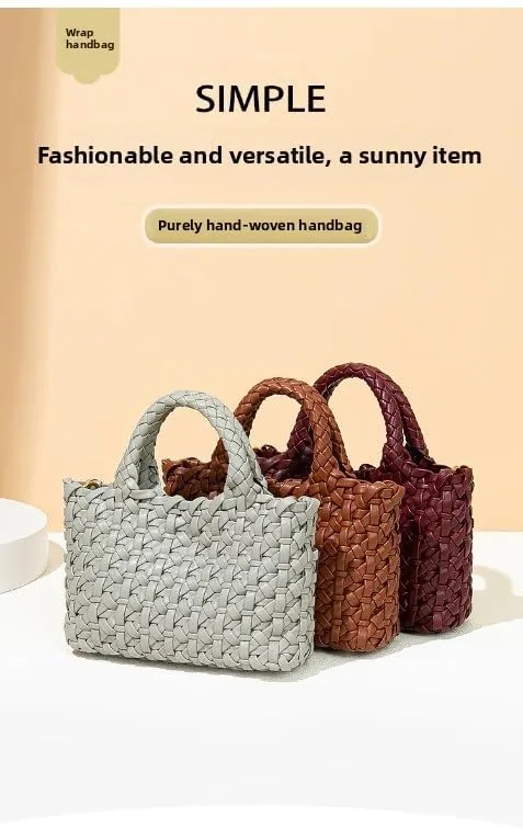 Elegant Braided Tote Bag with Removable Shoulder Strap and Clutch