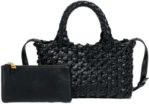 Elegant Braided Tote Bag with Removable Shoulder Strap and Clutch