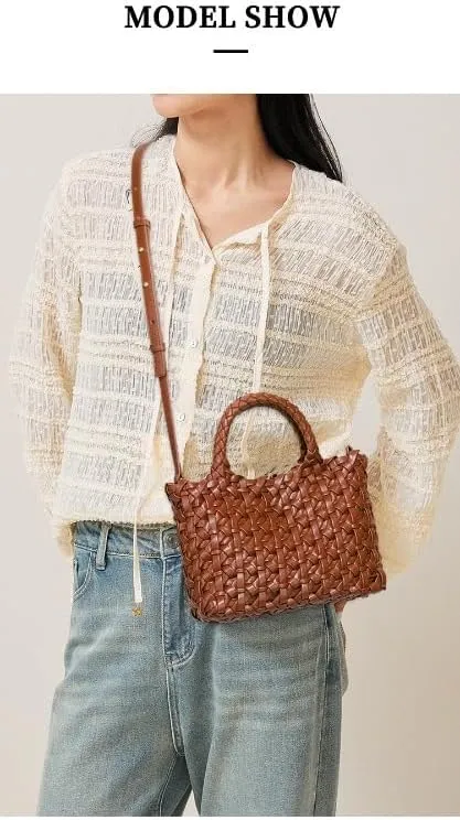 Elegant Braided Tote Bag with Removable Shoulder Strap and Clutch