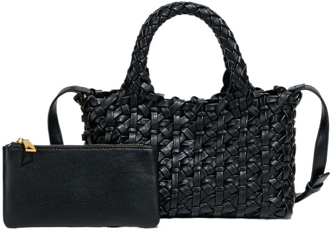 Elegant Braided Tote Bag with Removable Shoulder Strap and Clutch