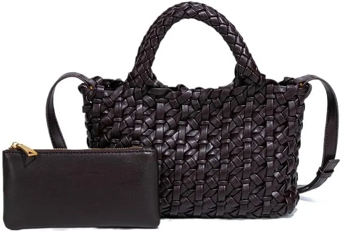 Elegant Braided Tote Bag with Removable Shoulder Strap and Clutch