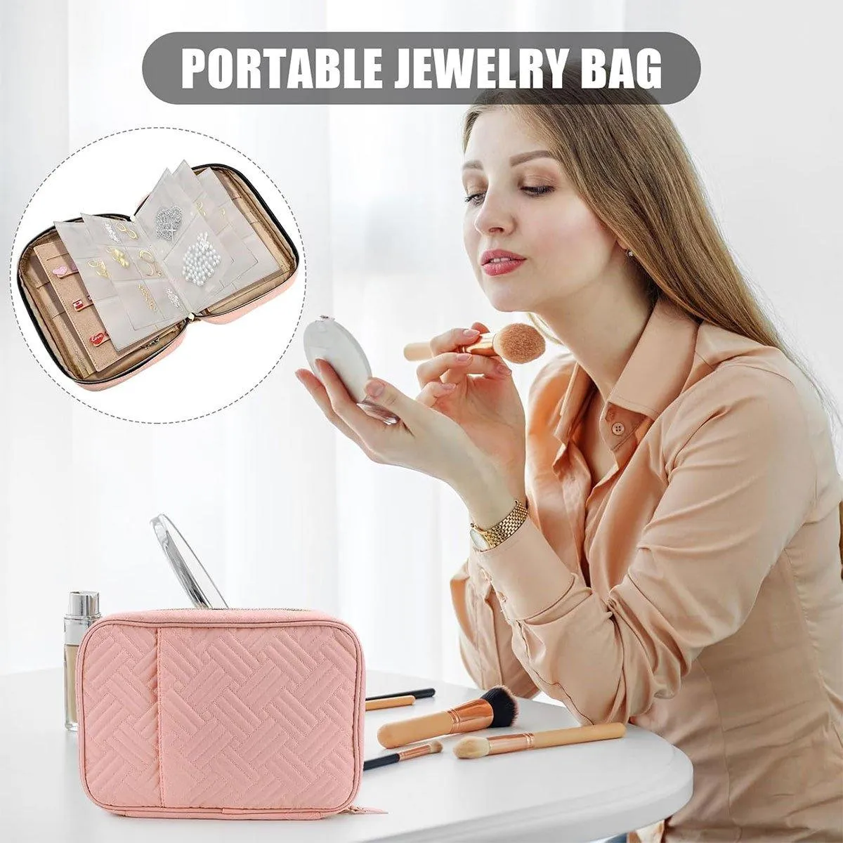 Elegant Travel Jewellery Organiser Portable Clutch Bag Storage Case for Women