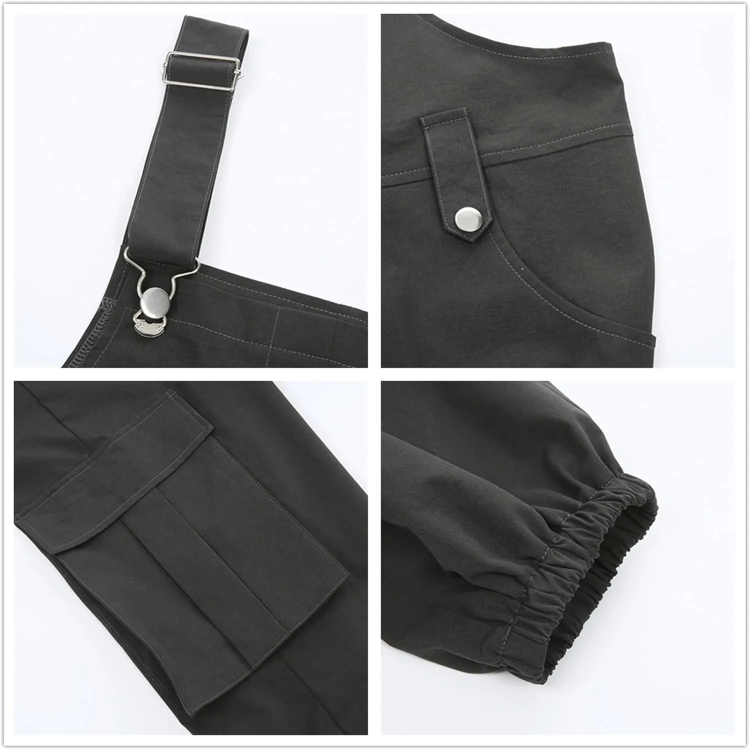 ENFUSO Gothic Black Overalls Womens Cargo Pants Sling Bow Belt Dungarees Wide Leg Pants Casual (With waistband)